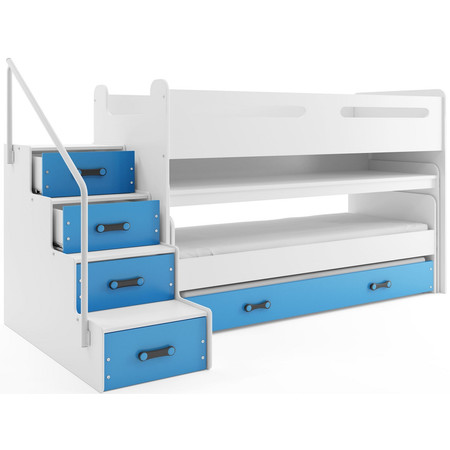 Dětská patrová postel s výsuvnou postelí MAX I 80x200 cm - bílá Modrá BMS