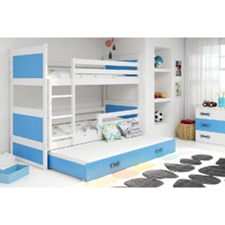 Dětská patrová postel s výsuvnou postelí RICO 200x90 cm Modrá Bílá BMS