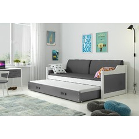 Dětská postel nebo gauč s výsuvnou postelí DAVID 190x80 cm Bílá Šedá BMS