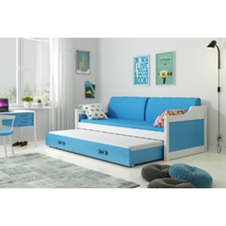 Dětská postel nebo gauč s výsuvnou postelí DAVID 190x80 cm Modrá Bílá BMS