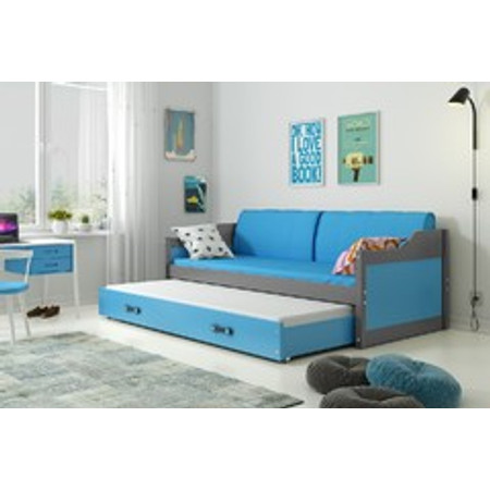 Dětská postel nebo gauč s výsuvnou postelí DAVID 190x80 cm Modrá Šedá BMS