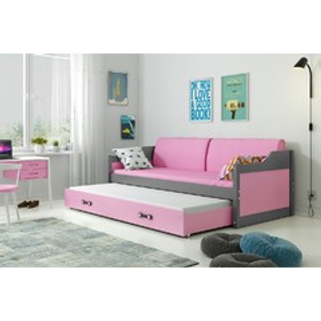 Dětská postel nebo gauč s výsuvnou postelí DAVID 200x90 cm Růžová Šedá BMS