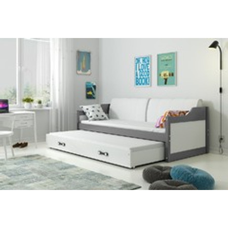 Dětská postel nebo gauč s výsuvnou postelí DAVID 200x90 cm Šedá Bílá BMS