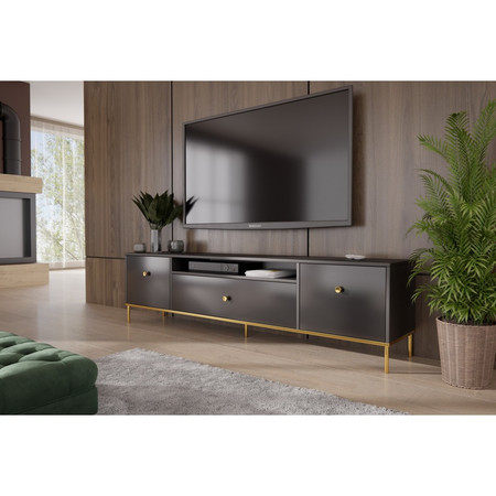 Televizní stolek RTV Mell 180 cm -  zlaté nohy Černá Furniture