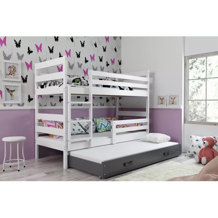 Dětská patrová postel ERYK s výsuvným lůžkem 80x190 cm - bílá Šedá BMS