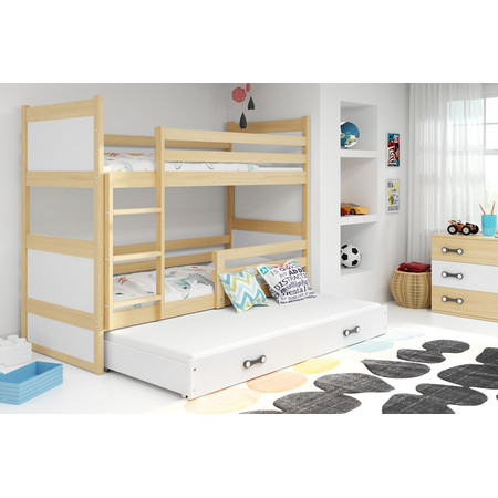 Dětská patrová postel s výsuvnou postelí RICO 160x80 cm Bílá Borovice BMS