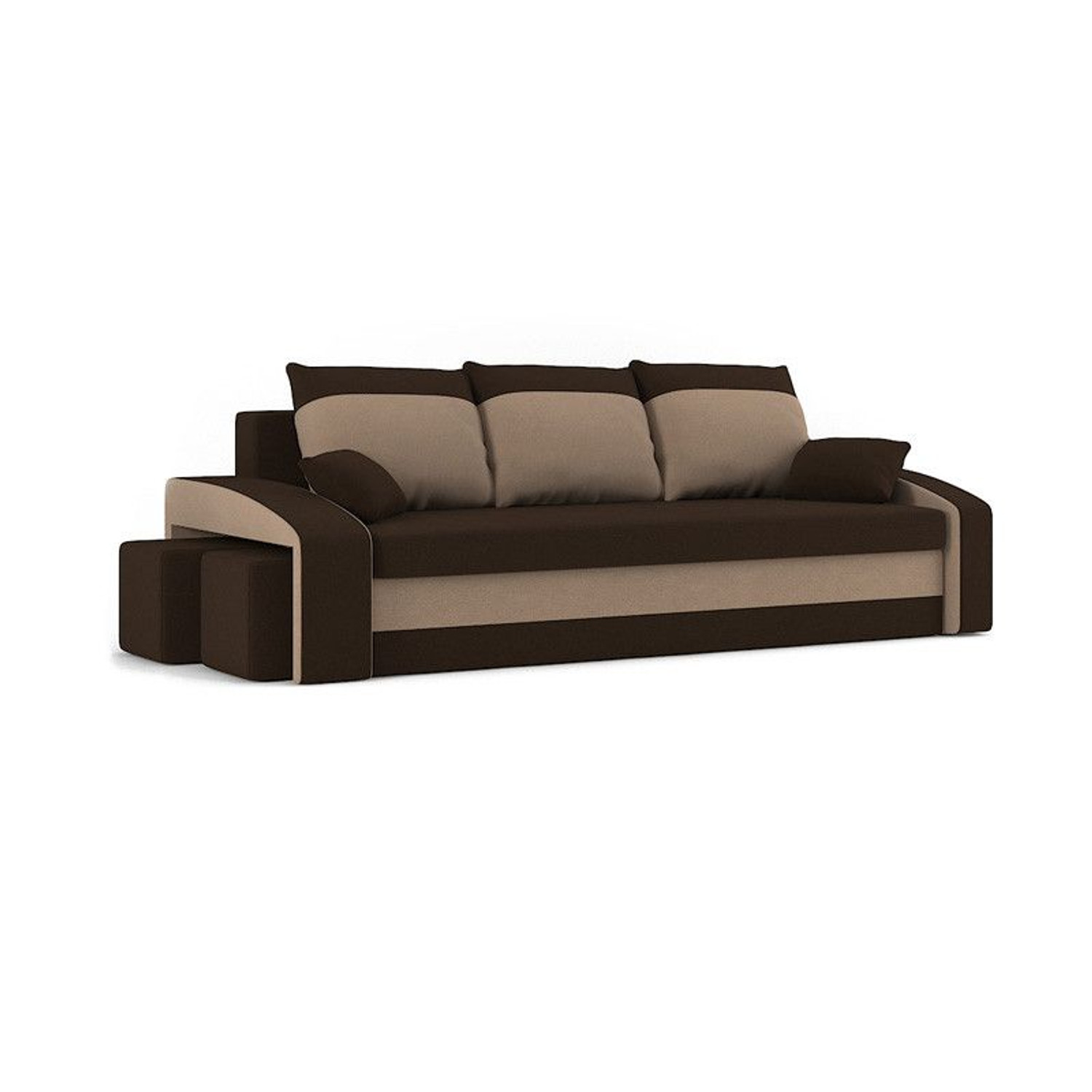 Velká rozkládací pohovka HEWLET s taburety model 3 Hnědá/cappuccino SG-nábytek