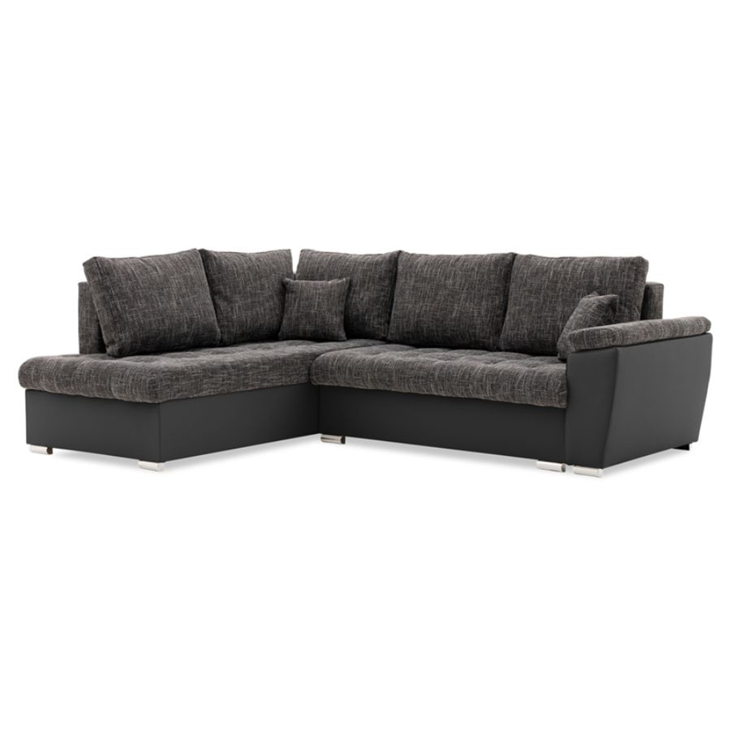 Rozkládací rohová sedací souprava VEGAS 245/190 Tmavě šedá/černá eko-kůže Pravá Signal-nabytek