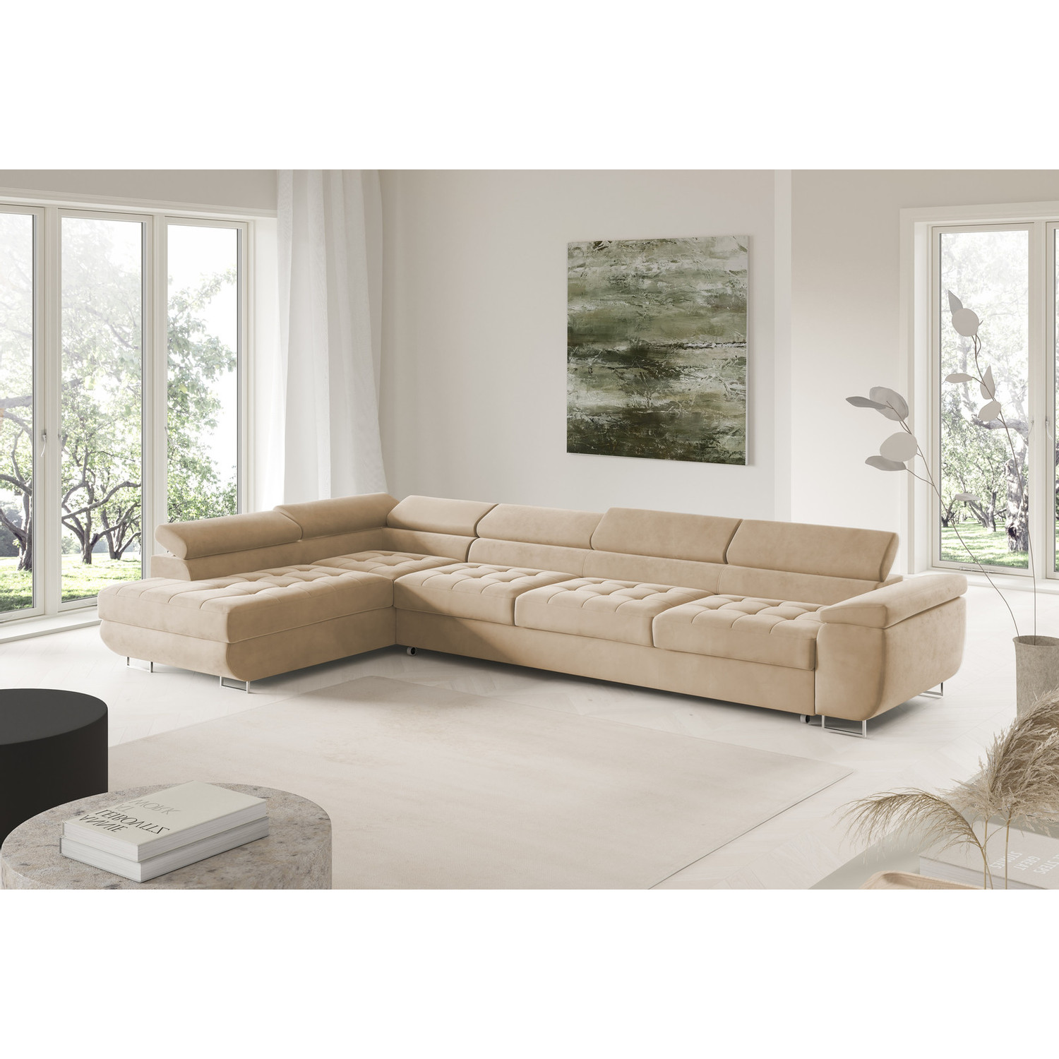 Rohová rozkládací sedací souprava BENJAMIN 155 XL Levá Béžová SG nabytek