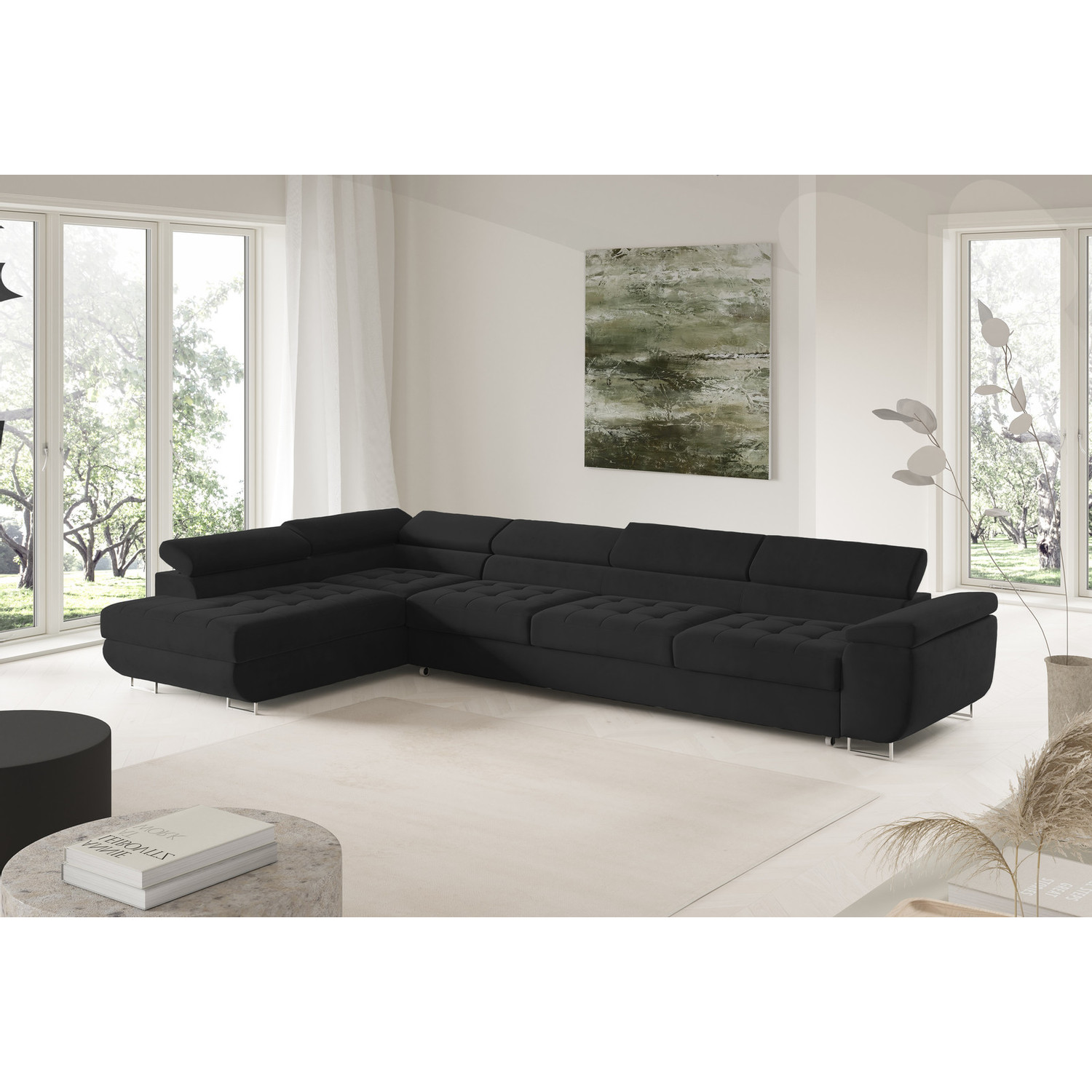 Rohová rozkládací sedací souprava BENJAMIN 155 XL Levá Černá SG nabytek