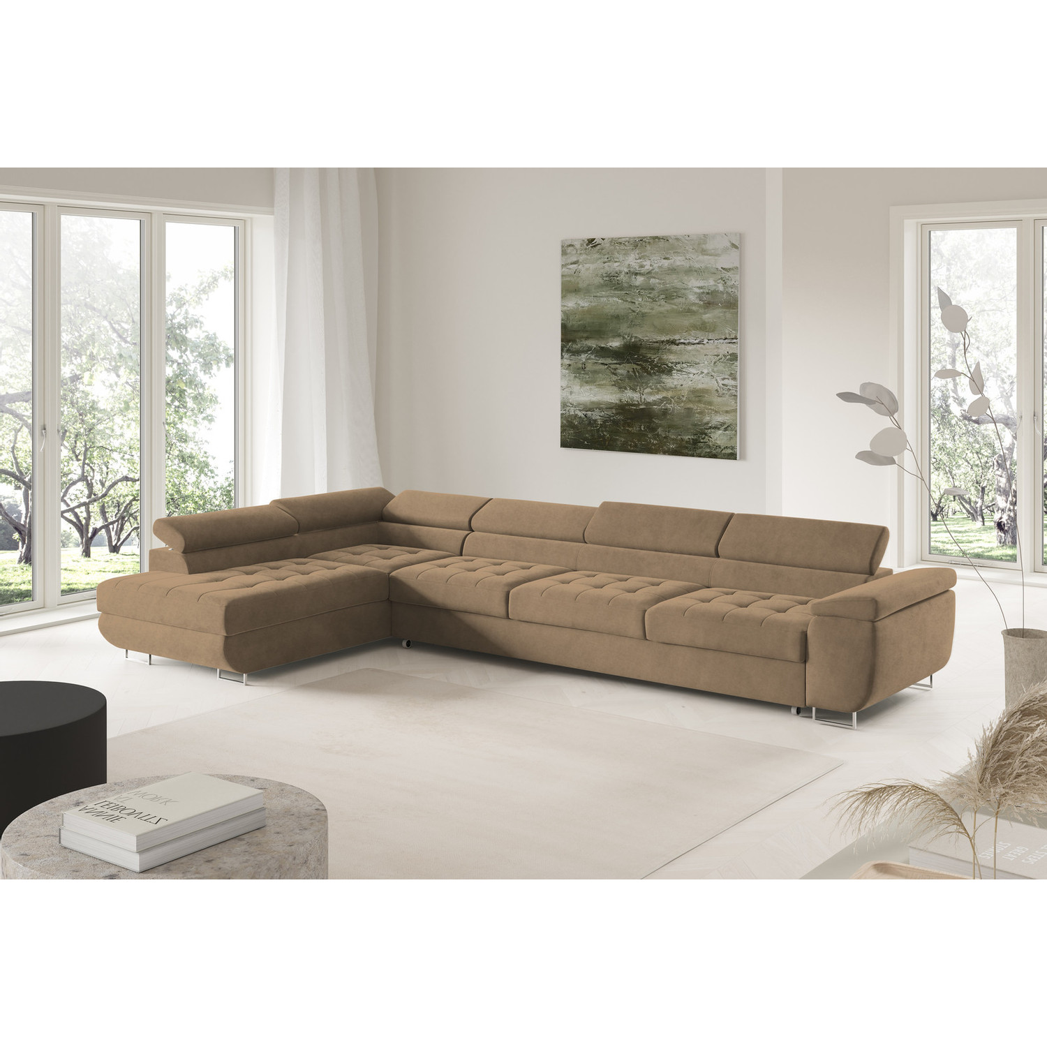 Rohová rozkládací sedací souprava BENJAMIN 155 XL Levá Hnědá SG nabytek