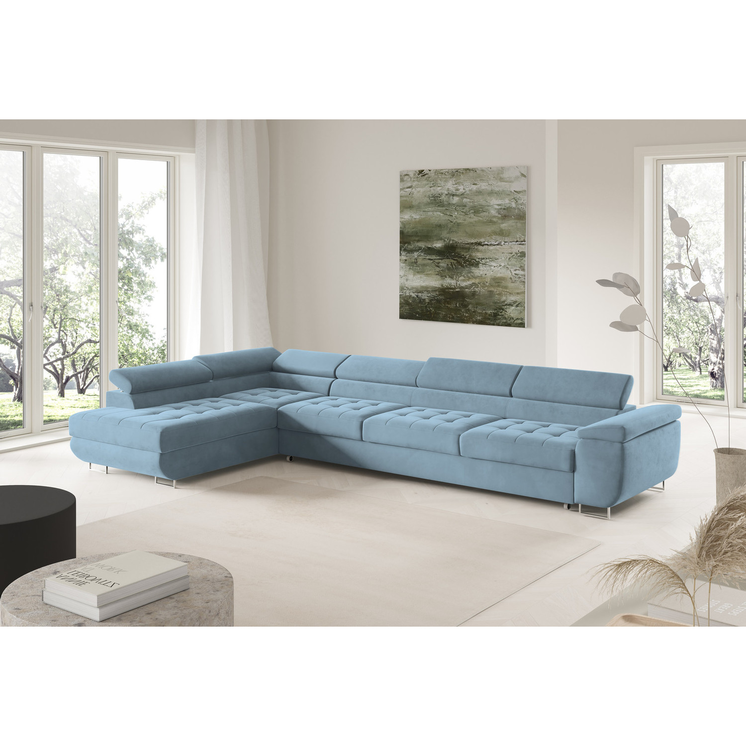 Rohová rozkládací sedací souprava BENJAMIN 155 XL Levá Modrá II SG nabytek