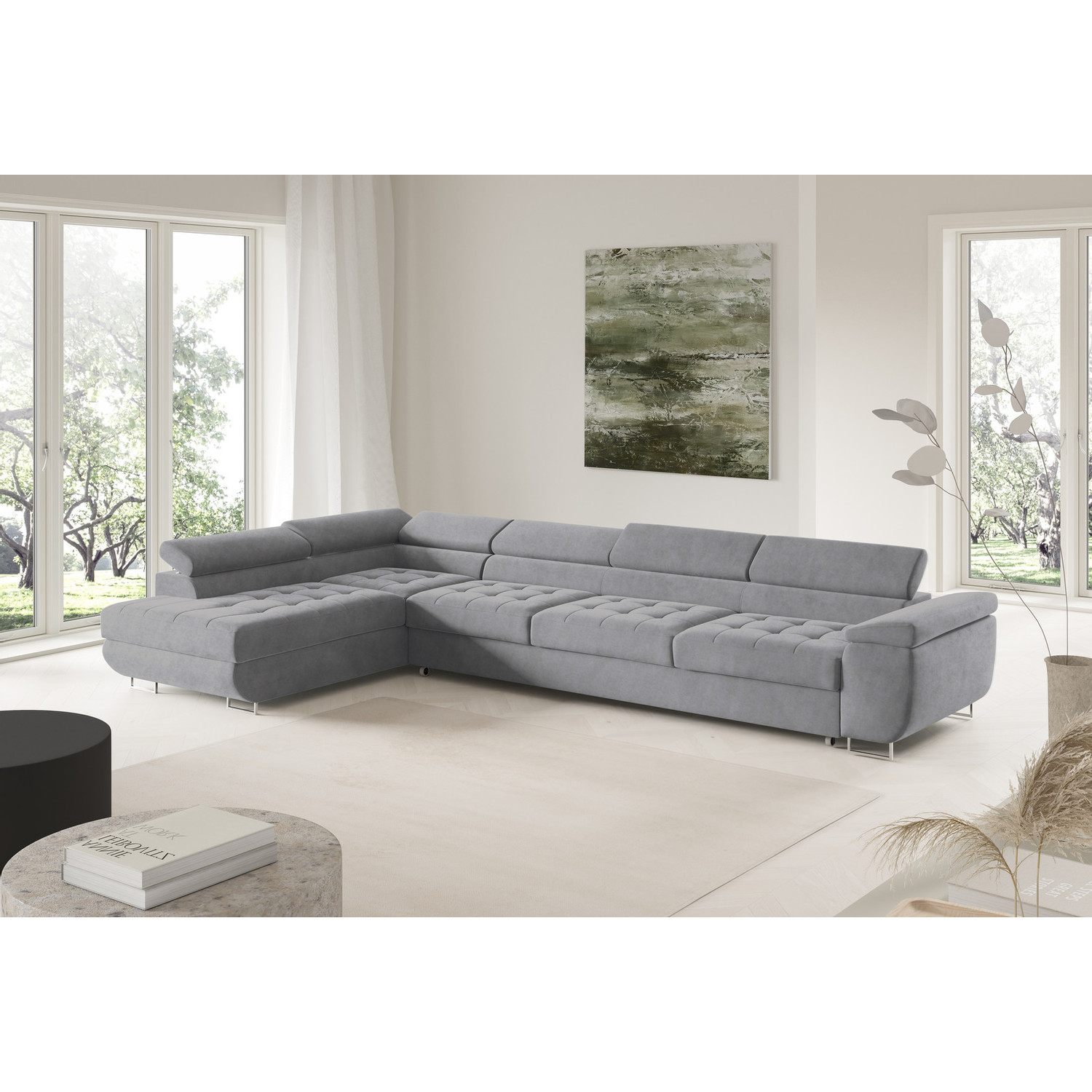 Rohová rozkládací sedací souprava BENJAMIN 155 XL Levá Šedá III SG nabytek