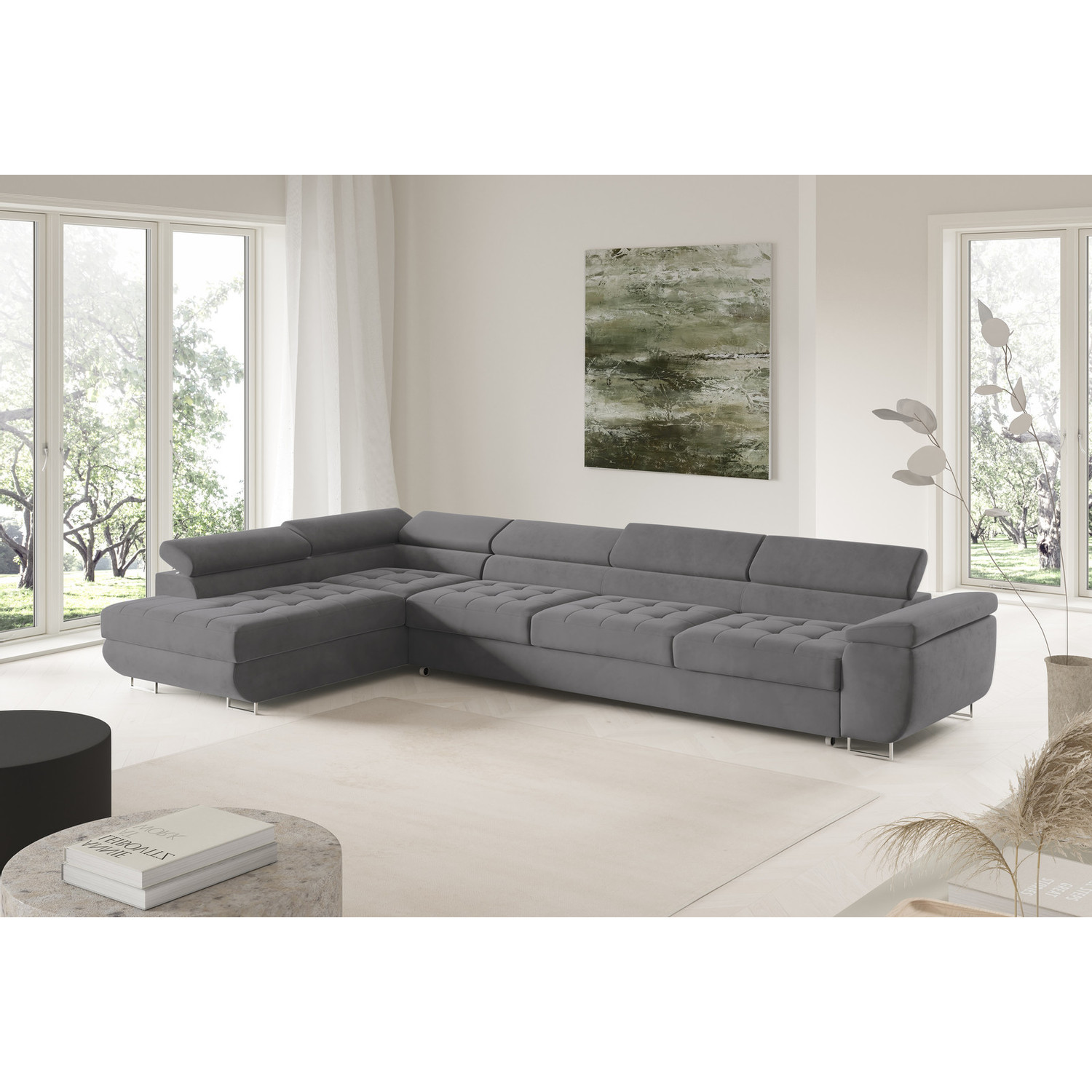 Rohová rozkládací sedací souprava BENJAMIN 155 XL Levá Šedá V SG nabytek