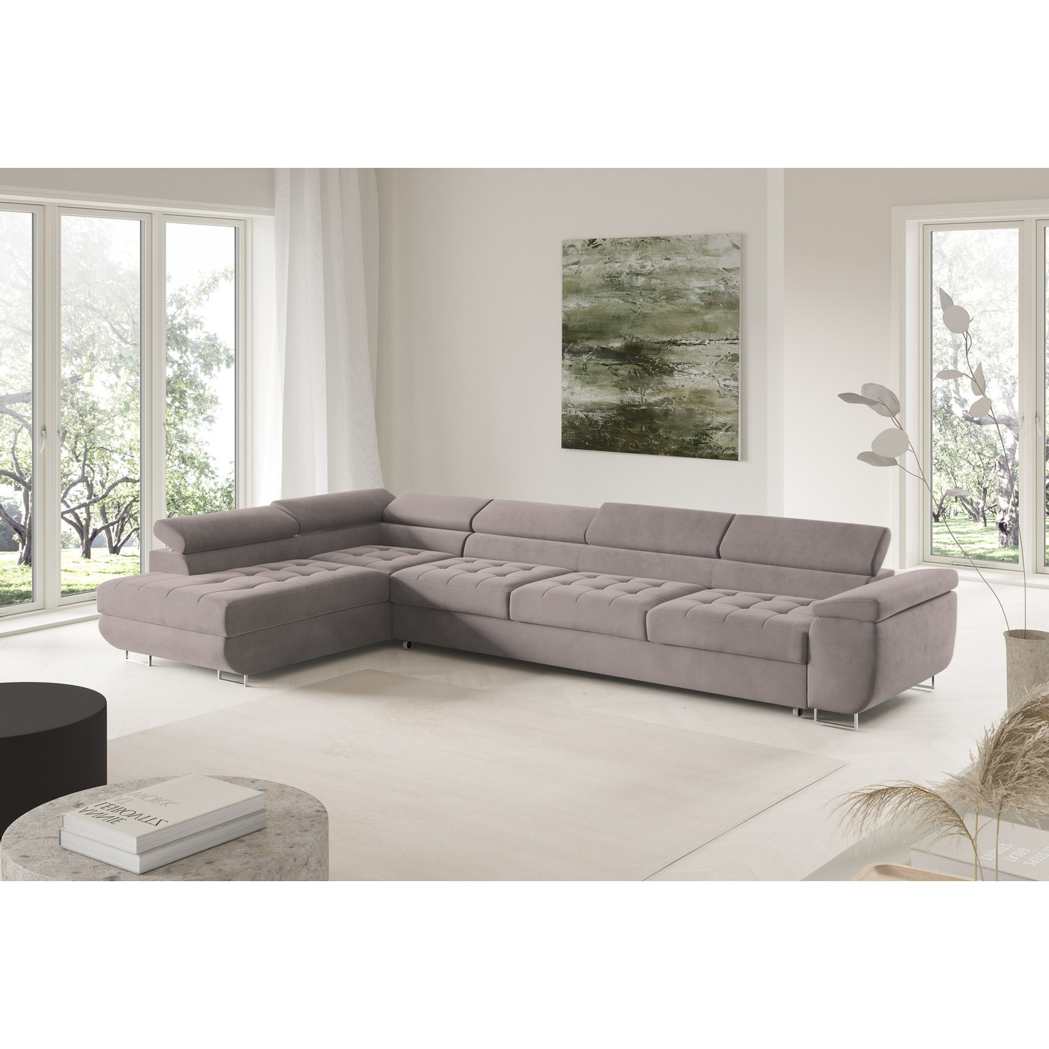 Rohová rozkládací sedací souprava BENJAMIN 155 XL Levá Šedá VI SG nabytek