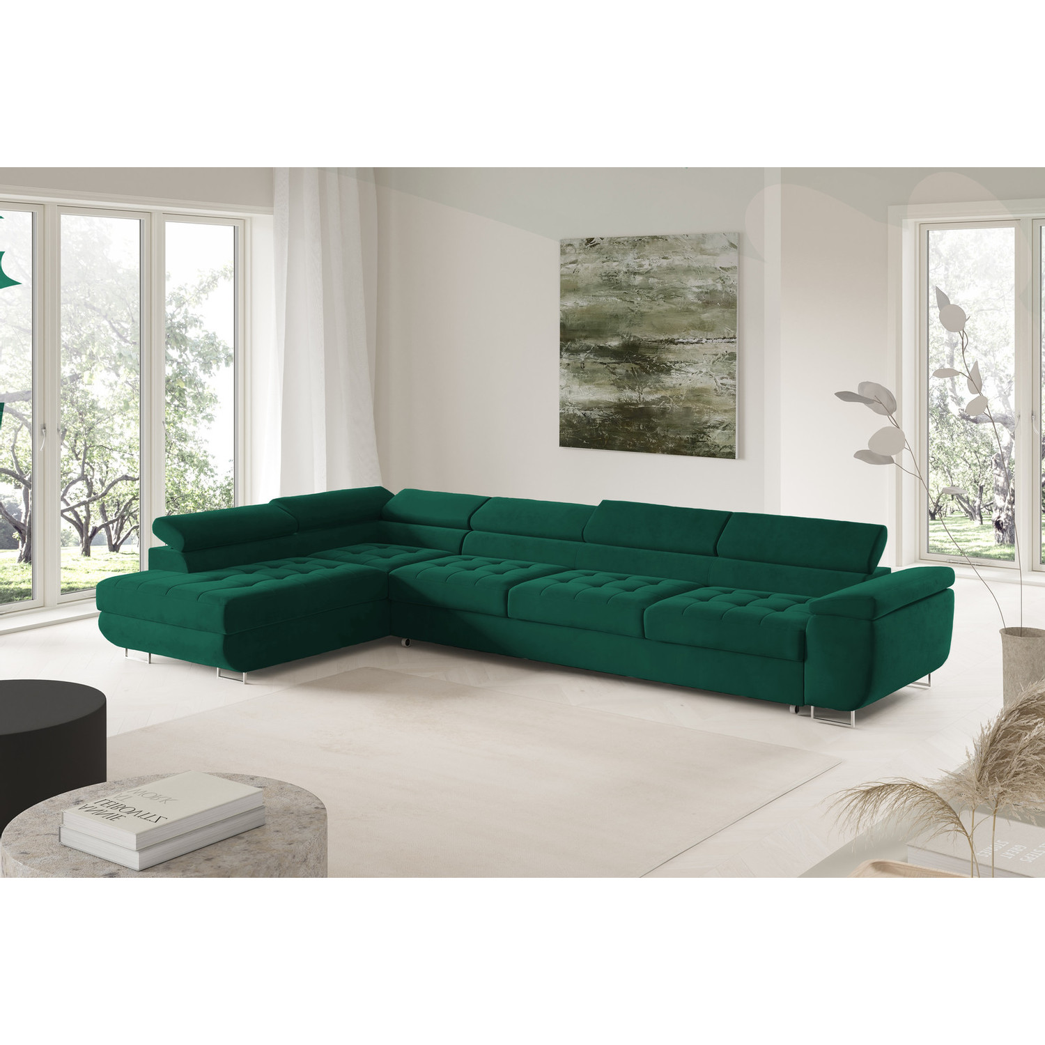 Rohová rozkládací sedací souprava BENJAMIN 155 XL Levá Zelená SG nabytek