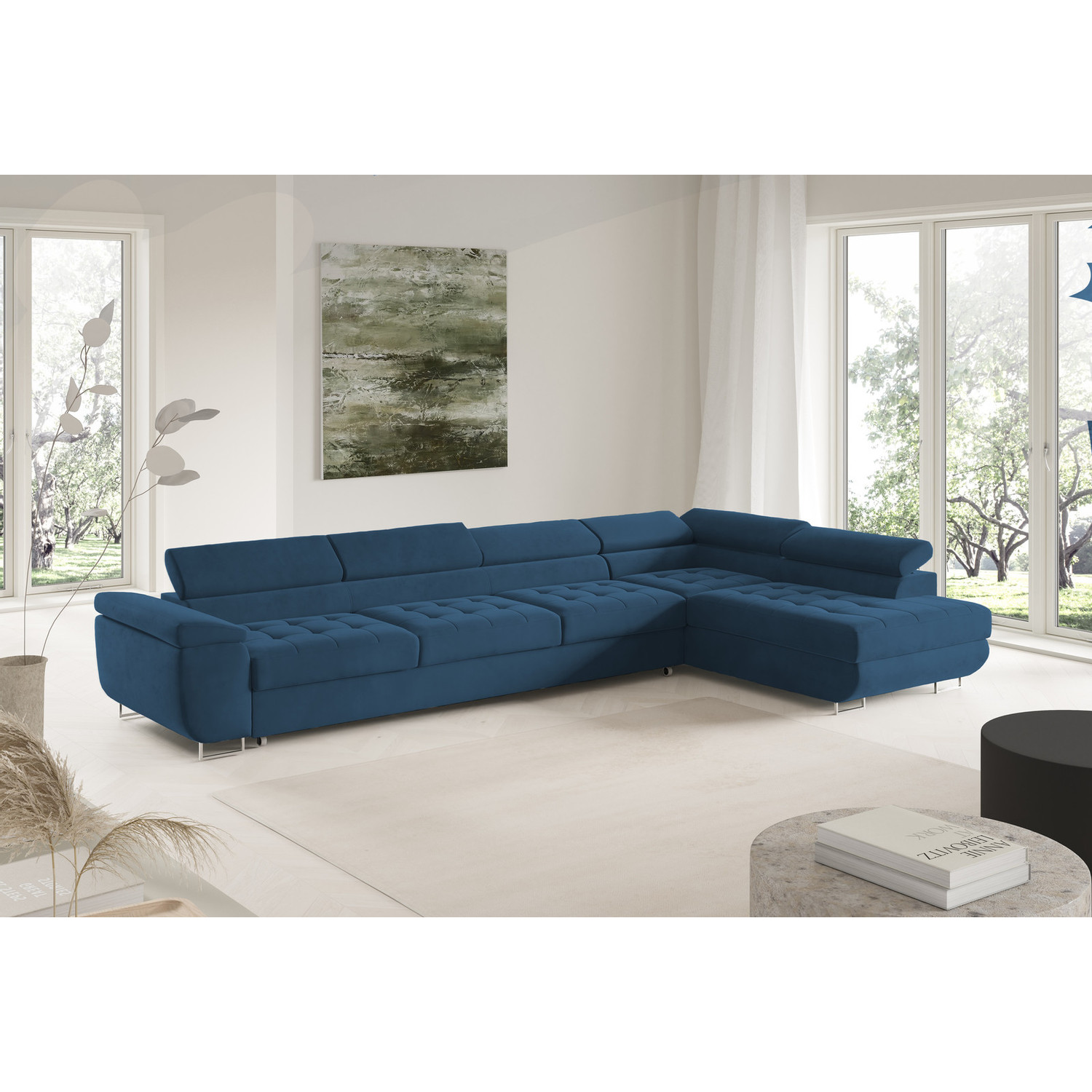 Rohová rozkládací sedací souprava BENJAMIN 155 XL Pravá Modrá SG nabytek