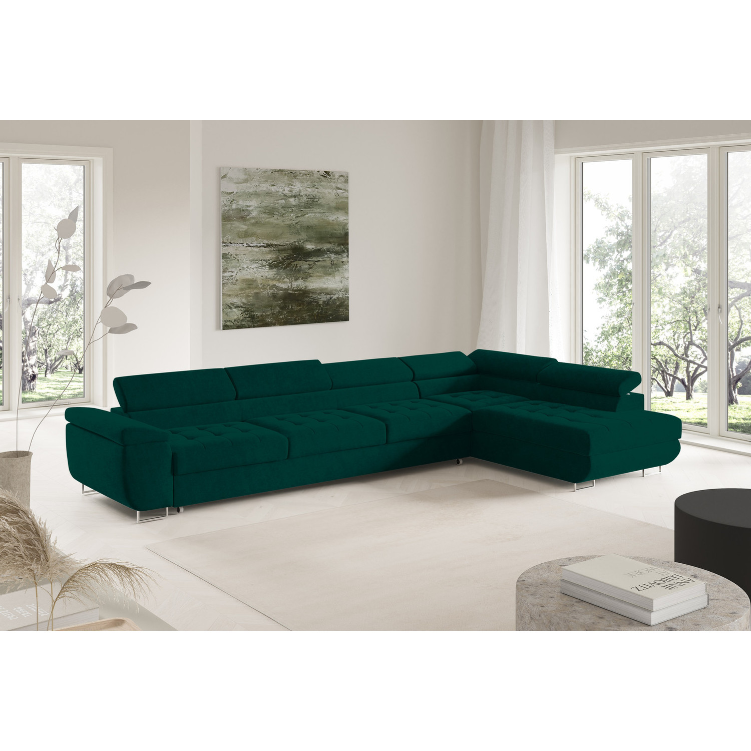 Rohová rozkládací sedací souprava BENJAMIN 155 XL Pravá Zelená I SG nabytek