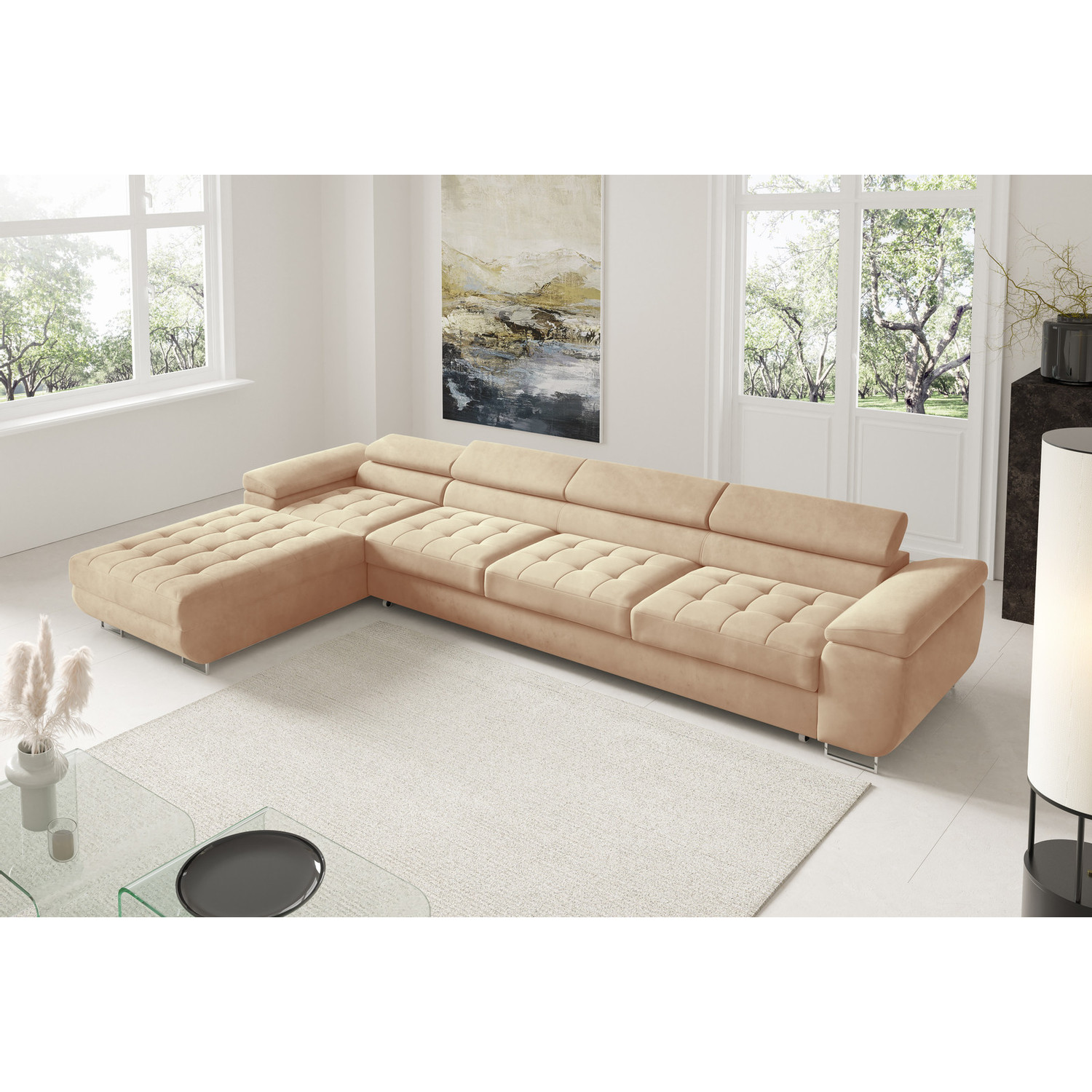 Rohová rozkládací sedací souprava BENJAMIN 272 XL Levá Béžová SG nabytek