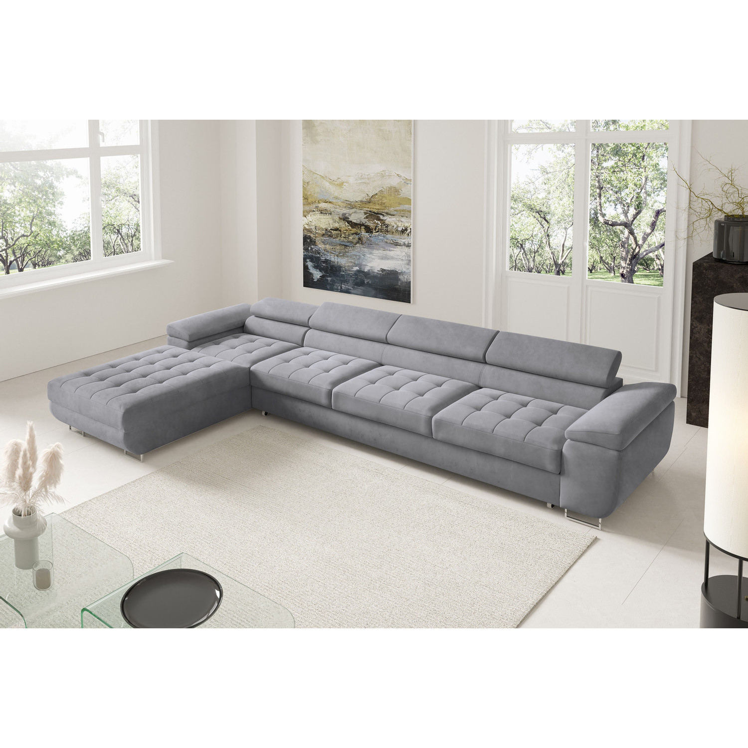 Rohová rozkládací sedací souprava BENJAMIN 272 XL Levá Šedá IV SG nabytek