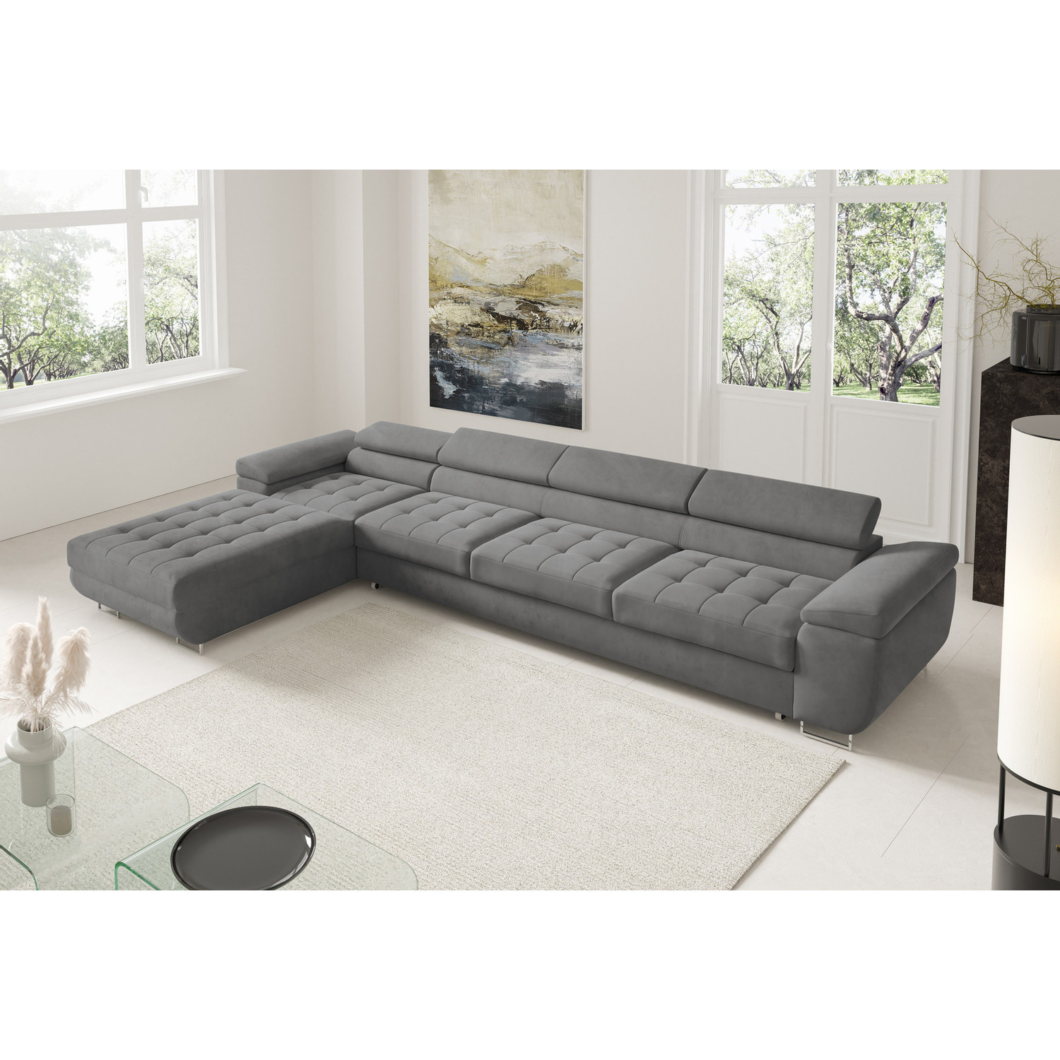 Rohová rozkládací sedací souprava BENJAMIN 272 XL Levá Šedá SG nabytek