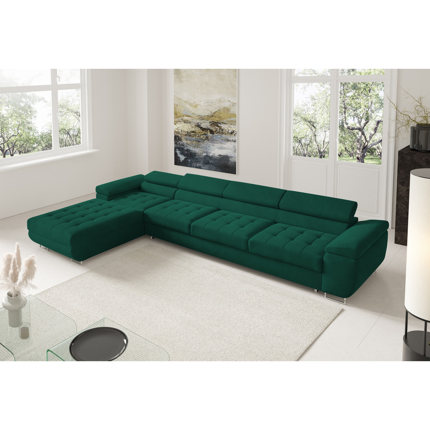 Rohová rozkládací sedací souprava BENJAMIN 272 XL Levá Zelená SG nabytek