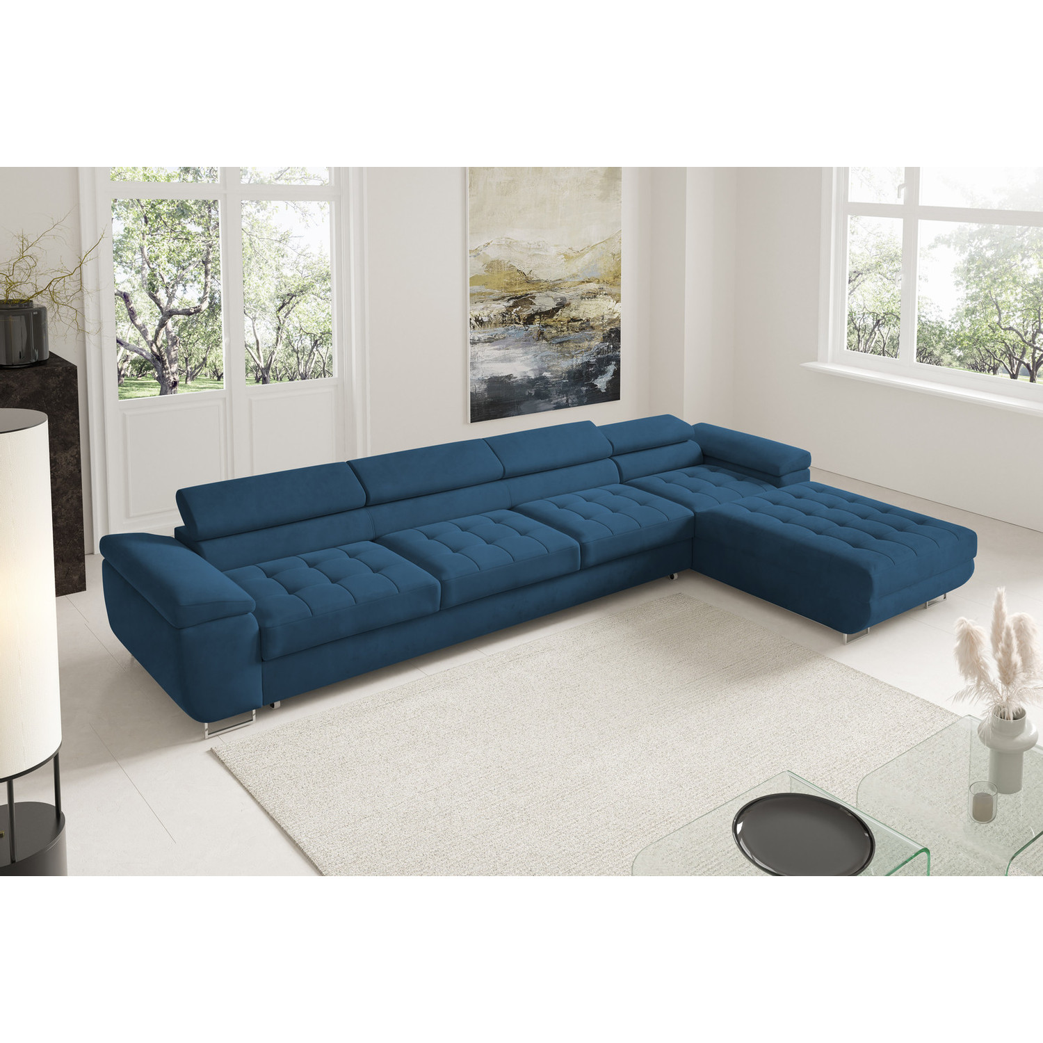 Rohová rozkládací sedací souprava BENJAMIN 272 XL Pravá Modrá SG nabytek