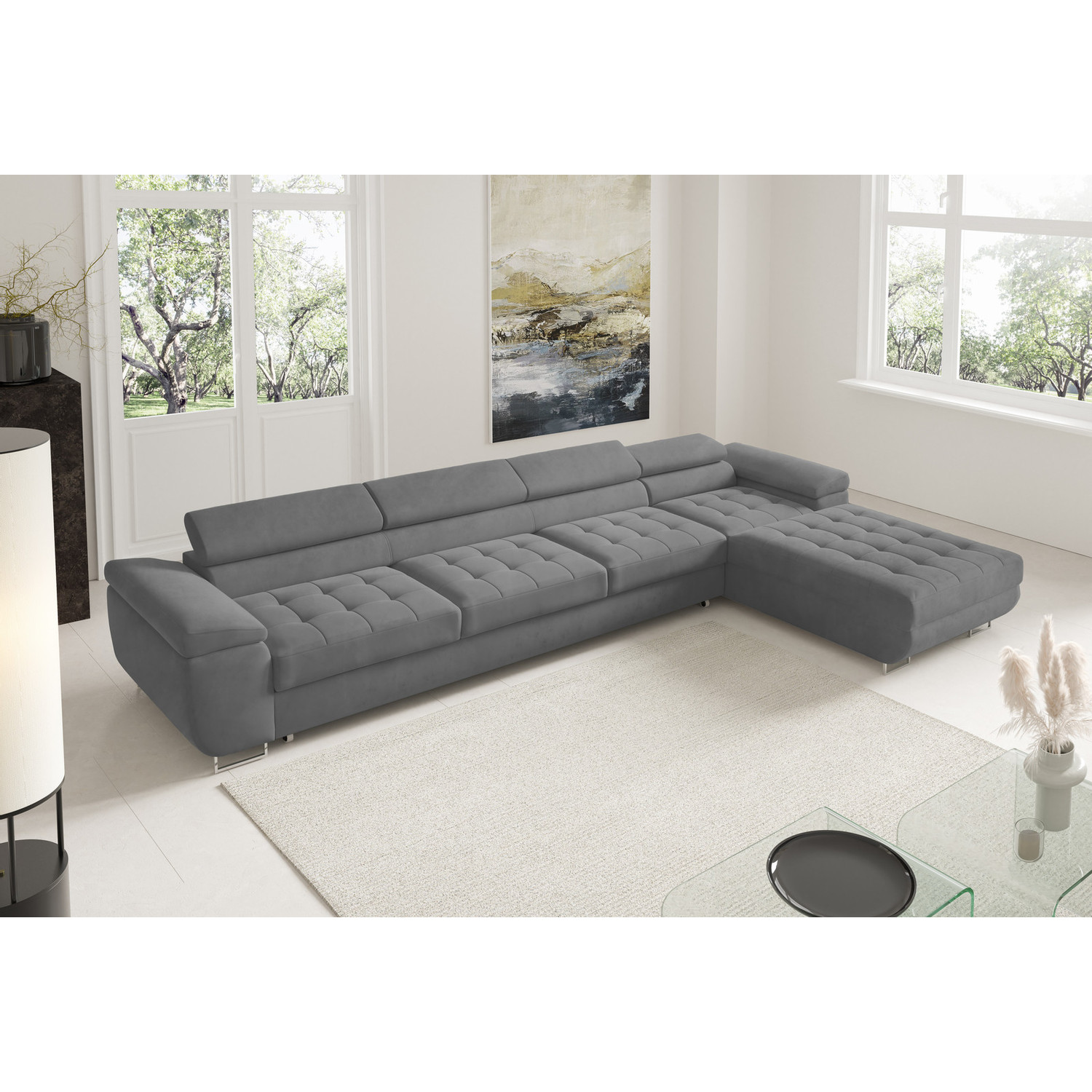 Rohová rozkládací sedací souprava BENJAMIN 272 XL Pravá Šedá V SG nabytek