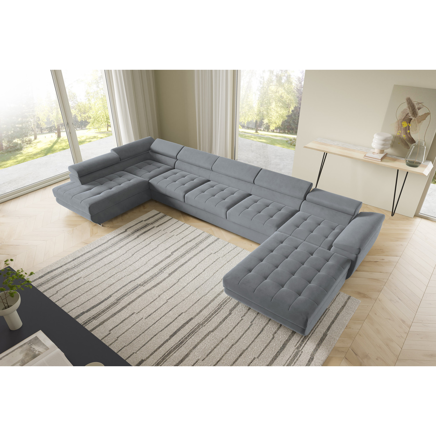 Rohová rozkládací sedací souprava BENJAMIN 275 U XL Levá Šedá I SG nabytek