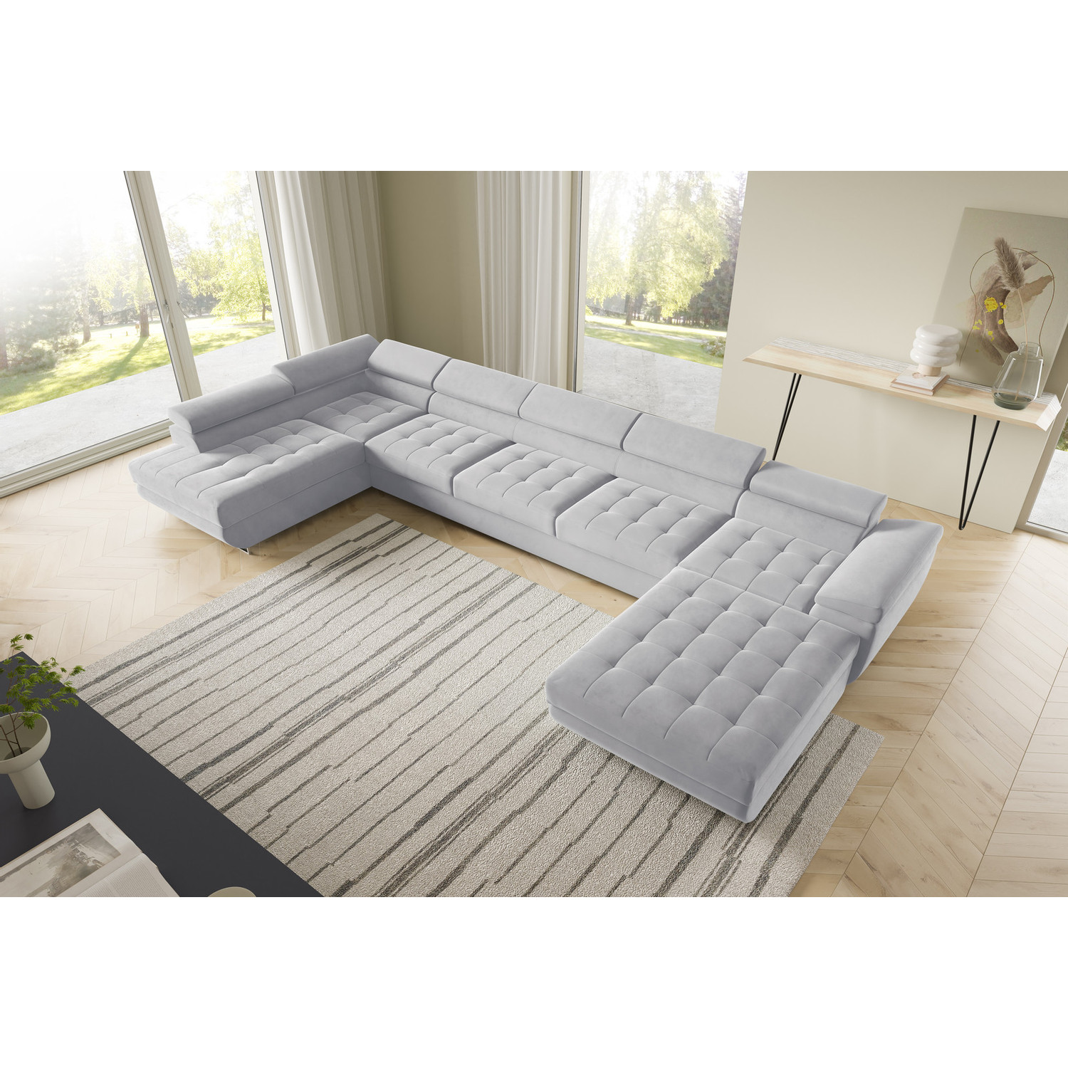 Rohová rozkládací sedací souprava BENJAMIN 275 U XL Levá Šedá III SG nabytek