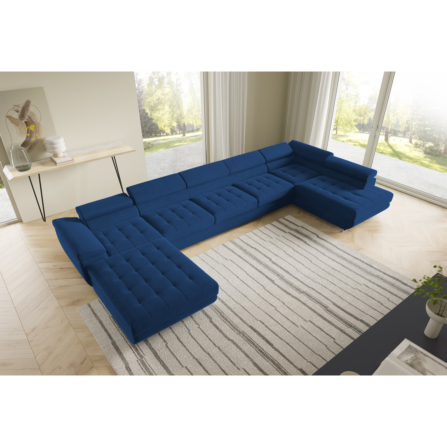 Rohová rozkládací sedací souprava BENJAMIN 275 U XL Pravá Modrá I SG nabytek