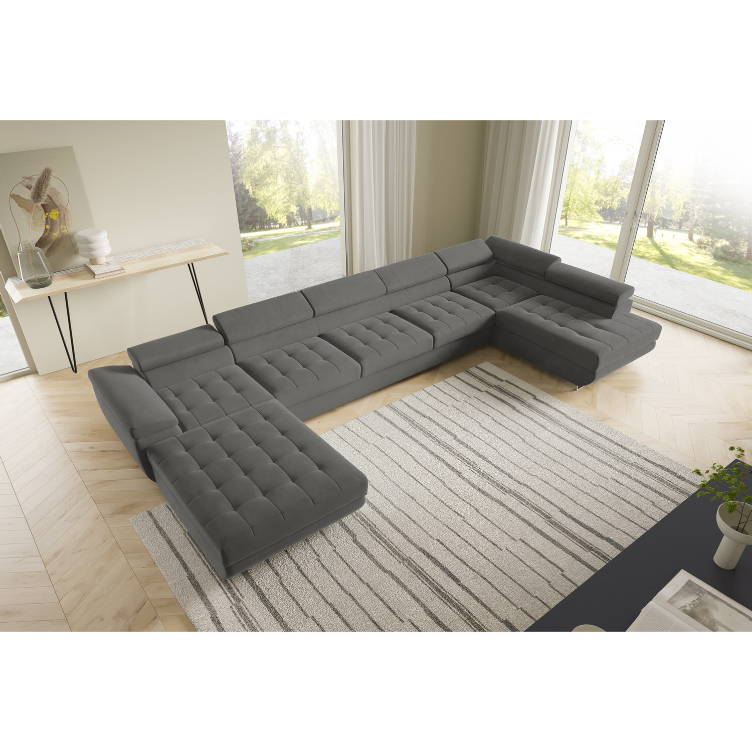 Rohová rozkládací sedací souprava BENJAMIN 275 U XL Pravá Šedá SG nabytek