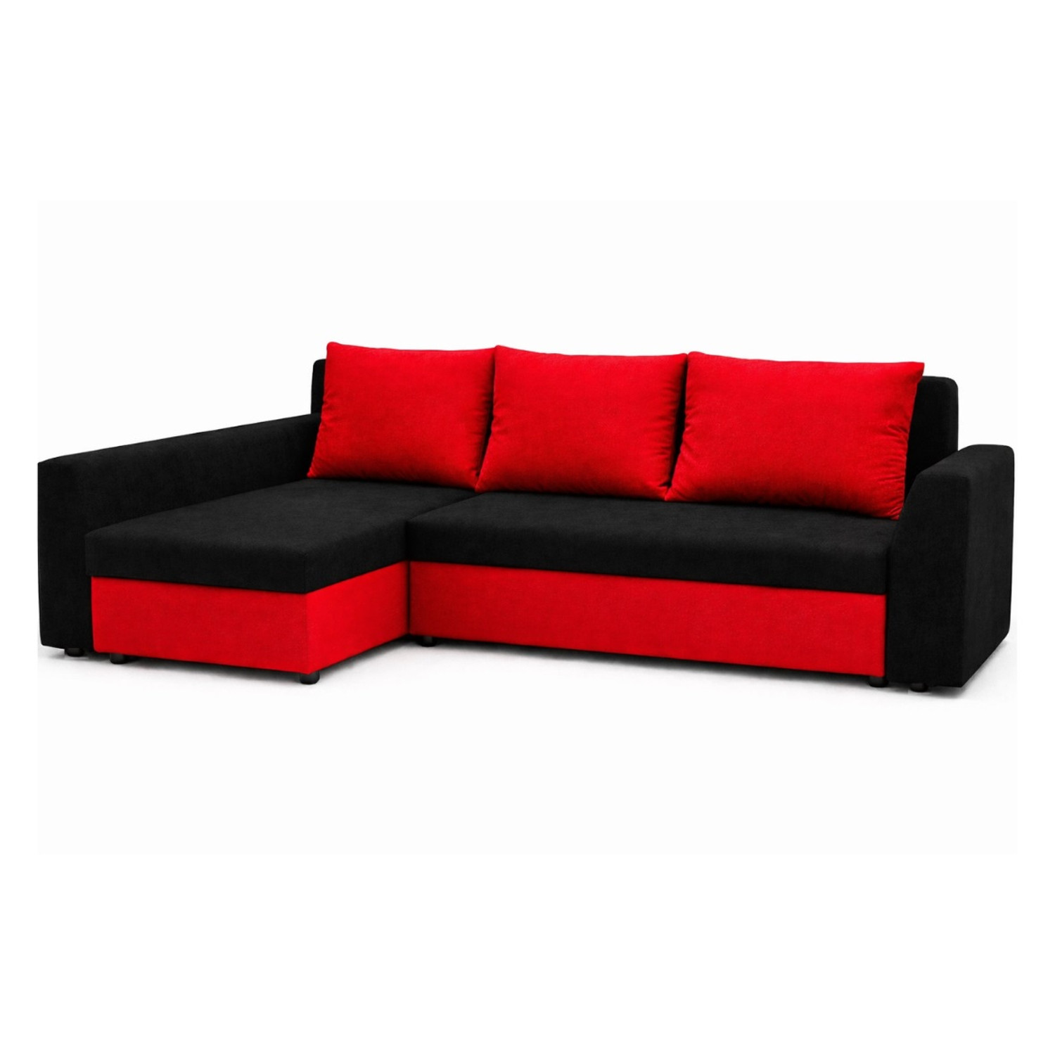 Rozkládací rohová sedací souprava PRAKTIK Černá-červená SG-nábytek