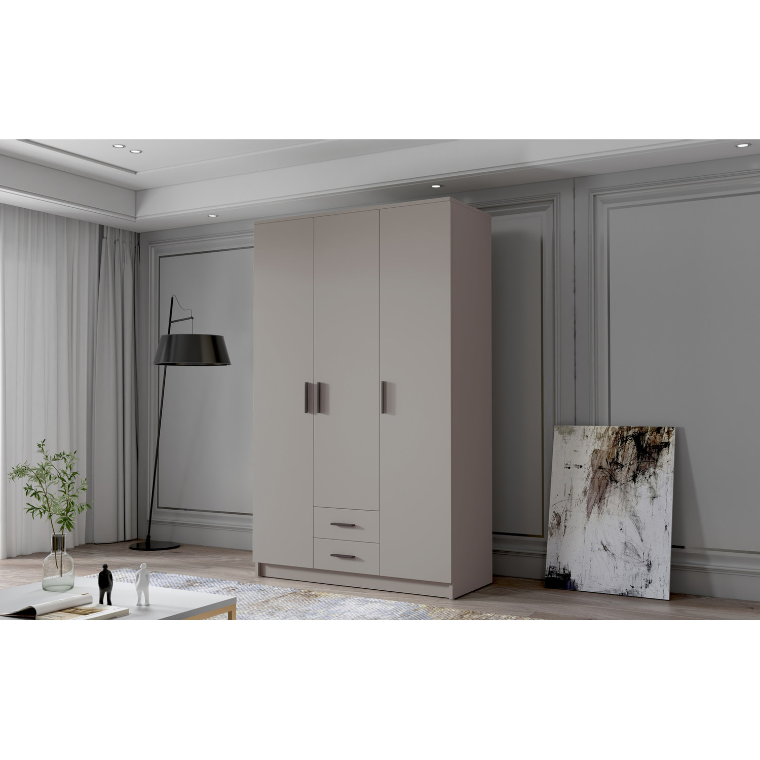 Šatní skříň ADA I 120 cm - béžová/černé úchytky ankon