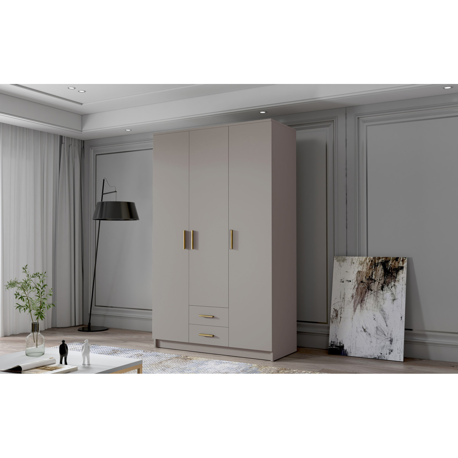 Šatní skříň ADA I 120 cm - béžová/zlaté úchytky ankon