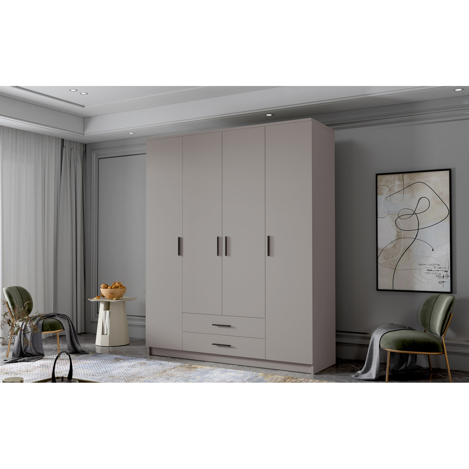 Šatní skříň ADA I 160 cm - béžová/černé úchytky ankon