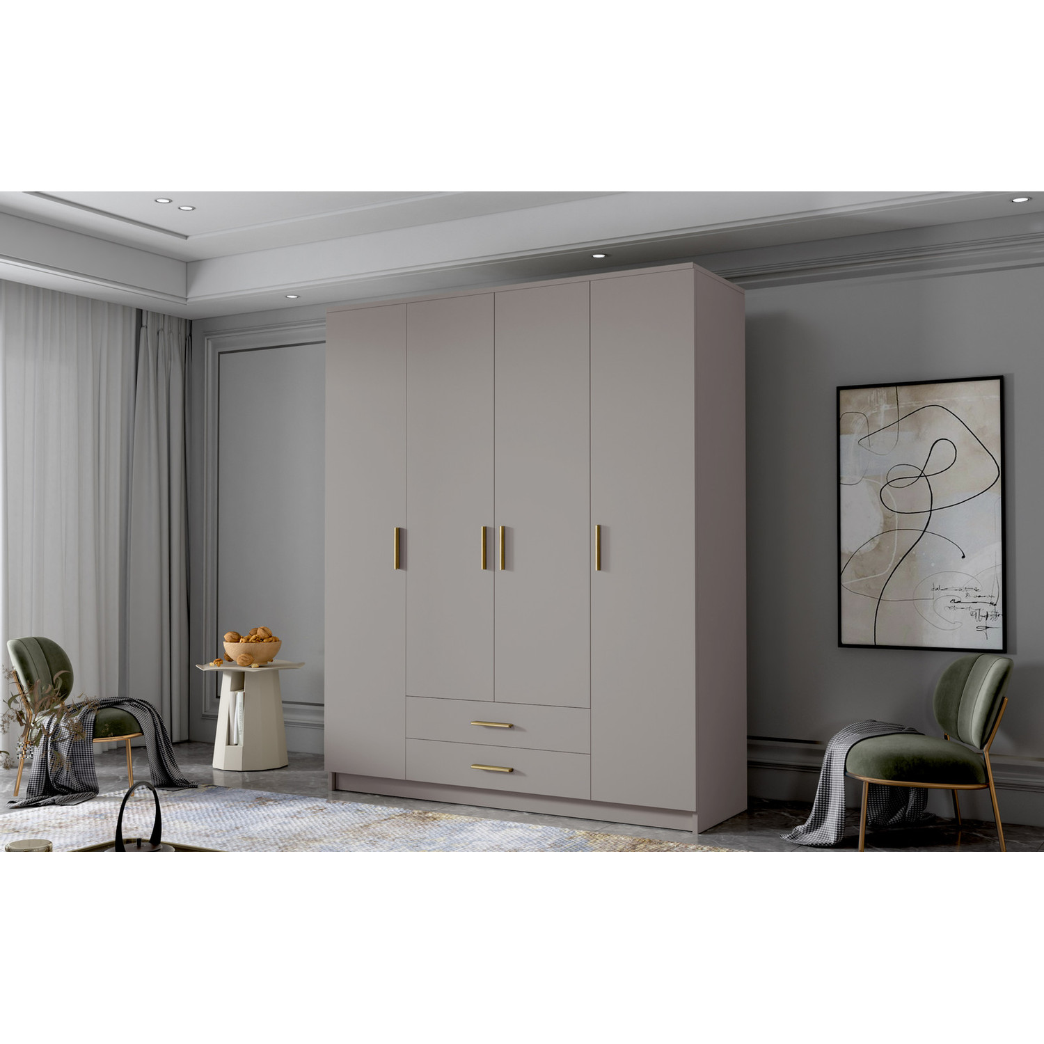 Šatní skříň ADA I 160 cm - béžová/zlaté úchytky ankon