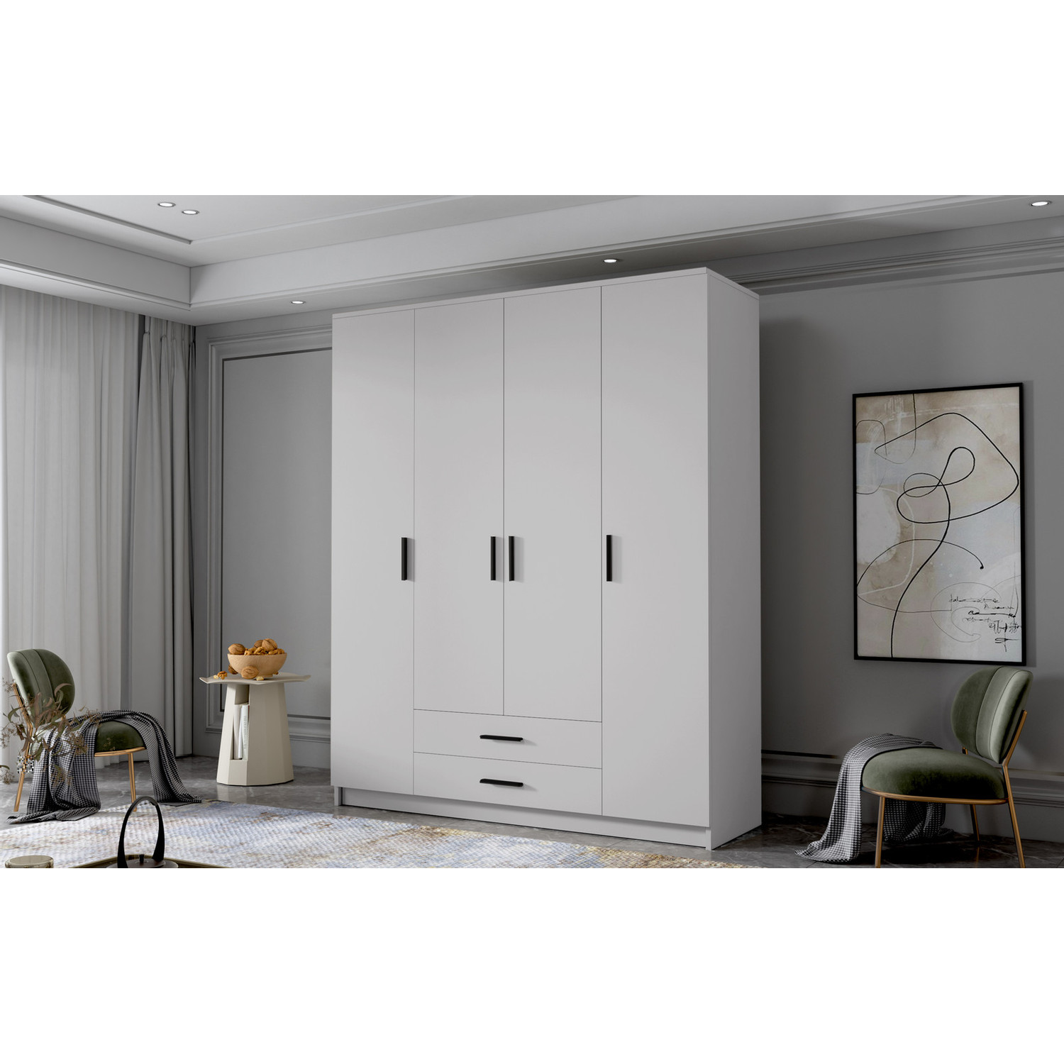 Šatní skříň ADA I 160 cm - bílá/černé úchytky ankon