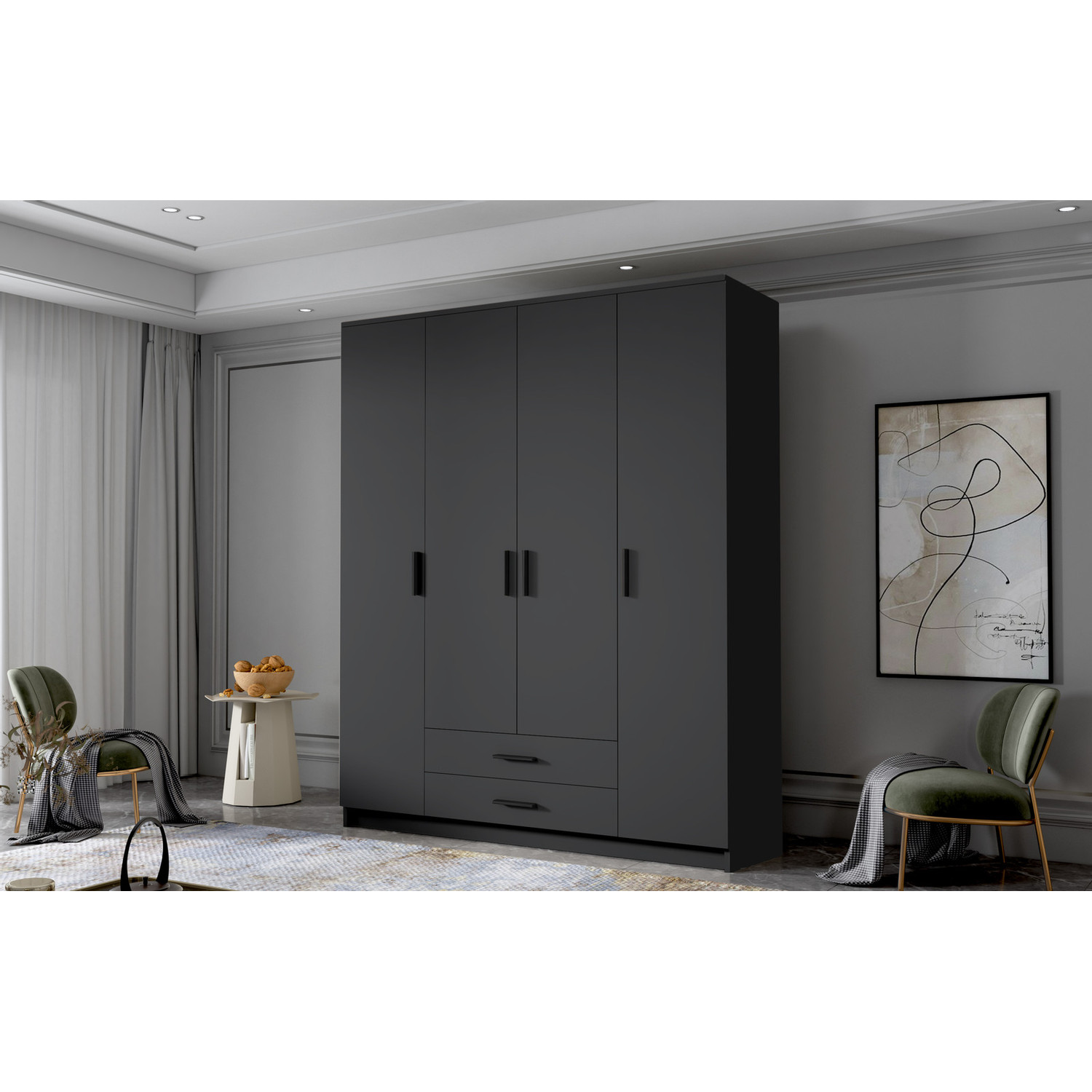 Šatní skříň ADA I 160 cm - černá/černé úchytky ankon