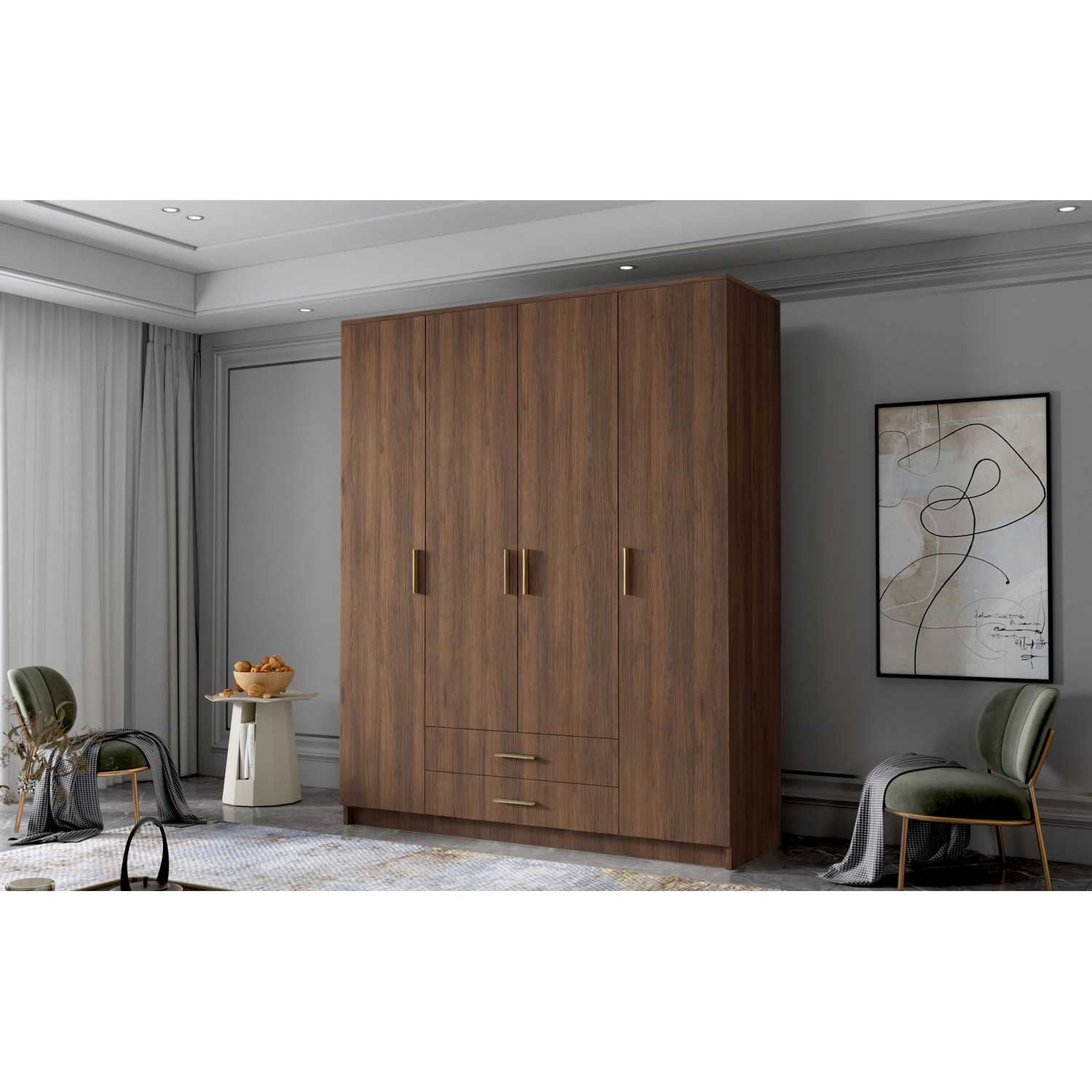 Šatní skříň ADA I 160 cm - ořech/zlaté úchytky ankon