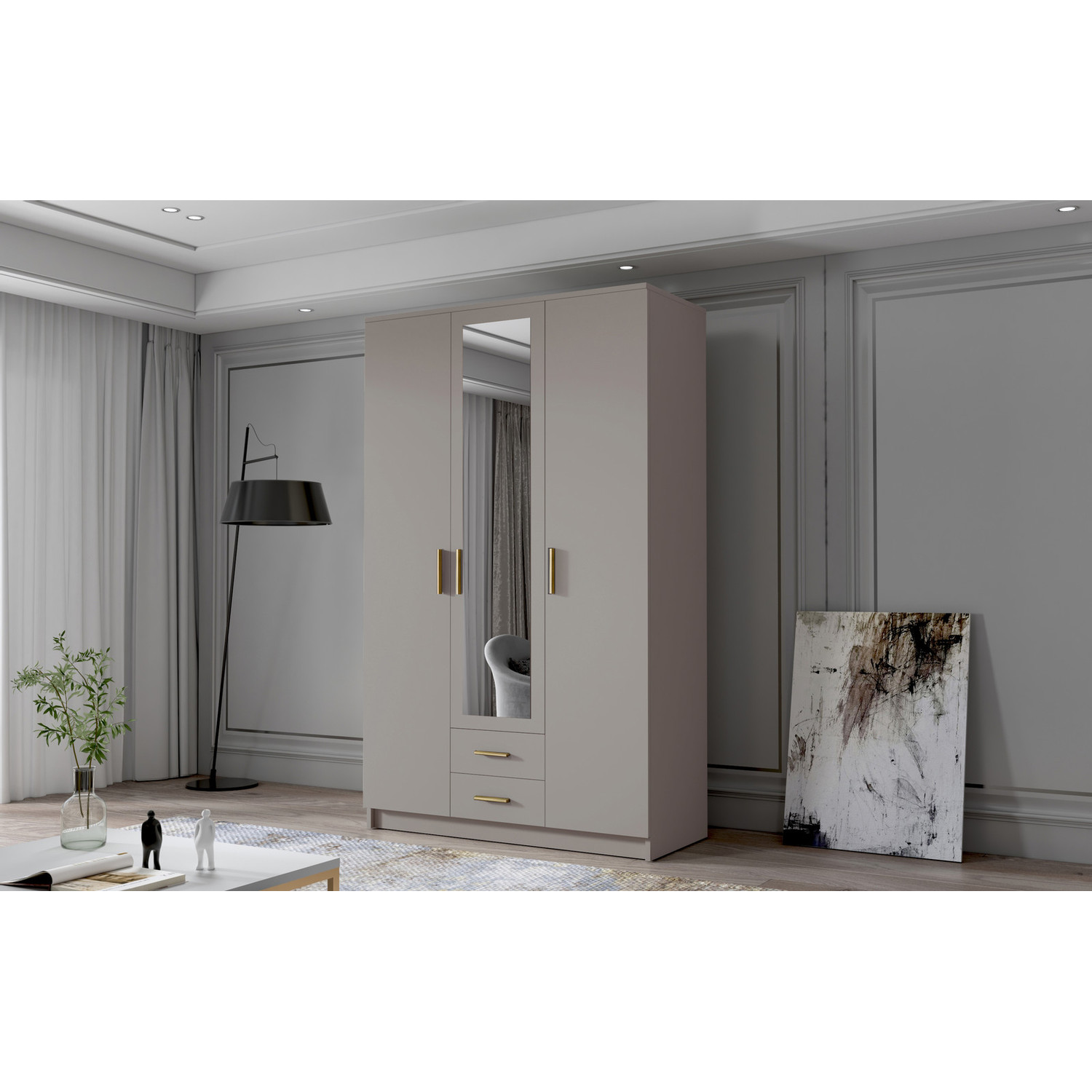 Šatní skříň ADA II 120 cm - béžová/zlaté úchytky ankon