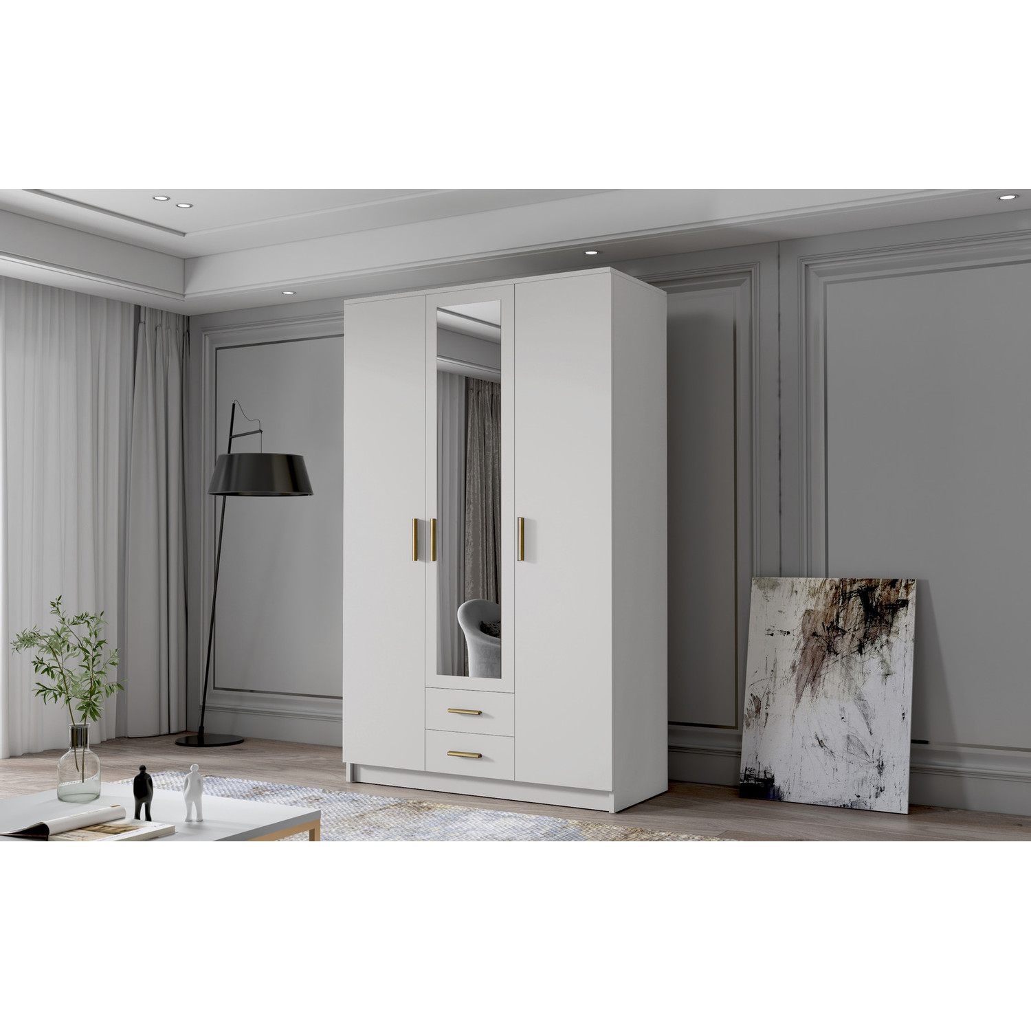 Šatní skříň ADA II 120 cm - bílá/zlaté úchytky ankon