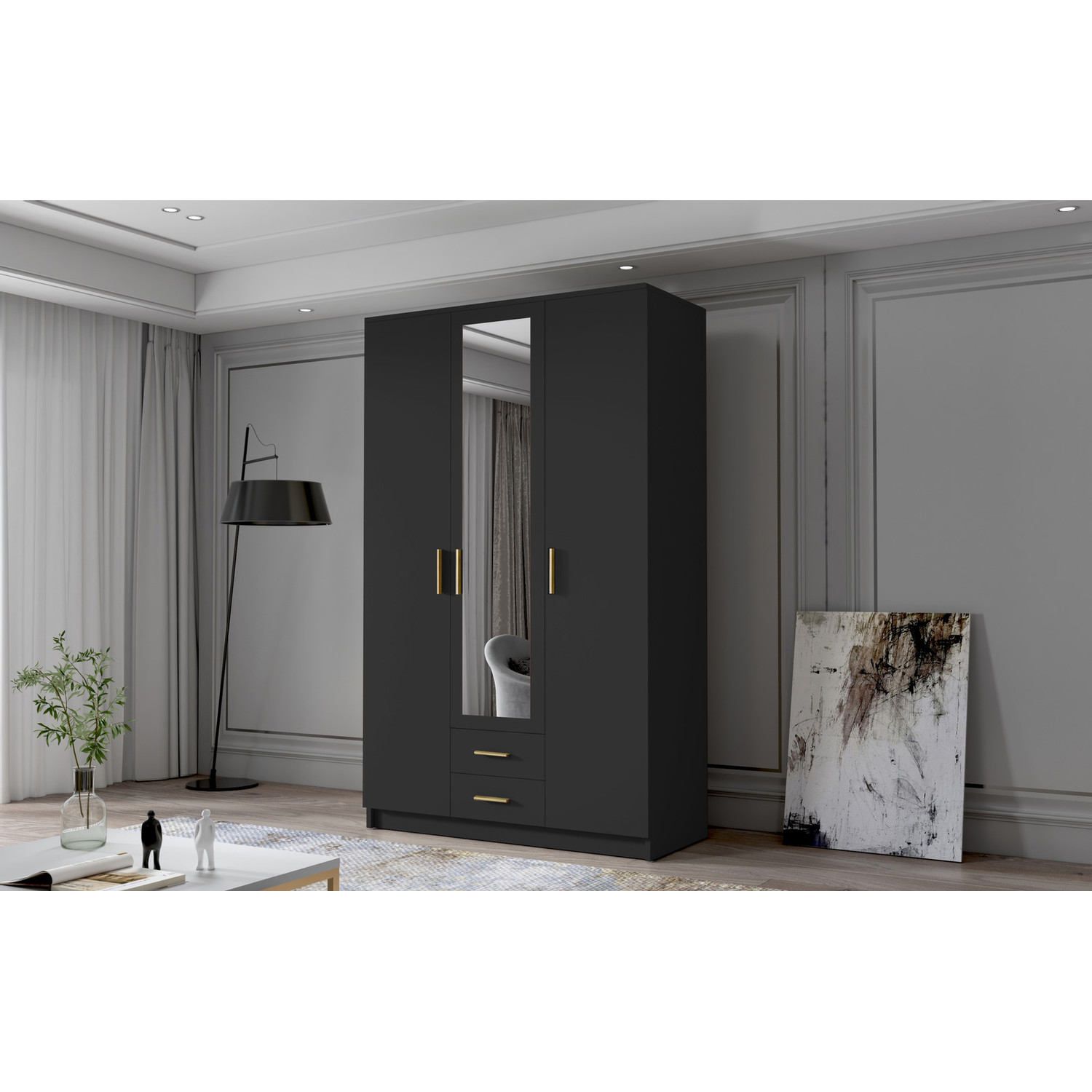 Šatní skříň ADA II 120 cm - černá/zlaté úchytky ankon