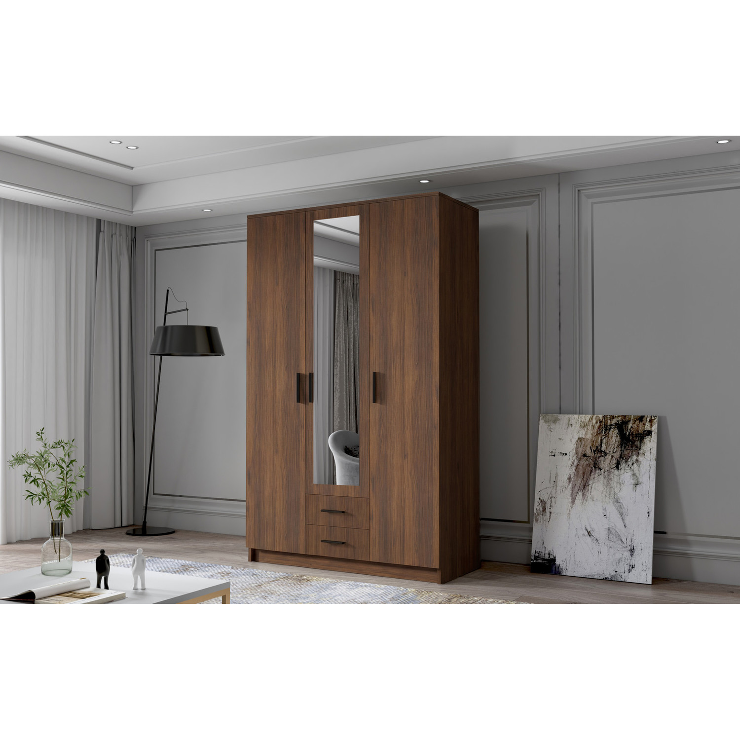 Šatní skříň ADA II 120 cm - ořech/černé úchytky ankon