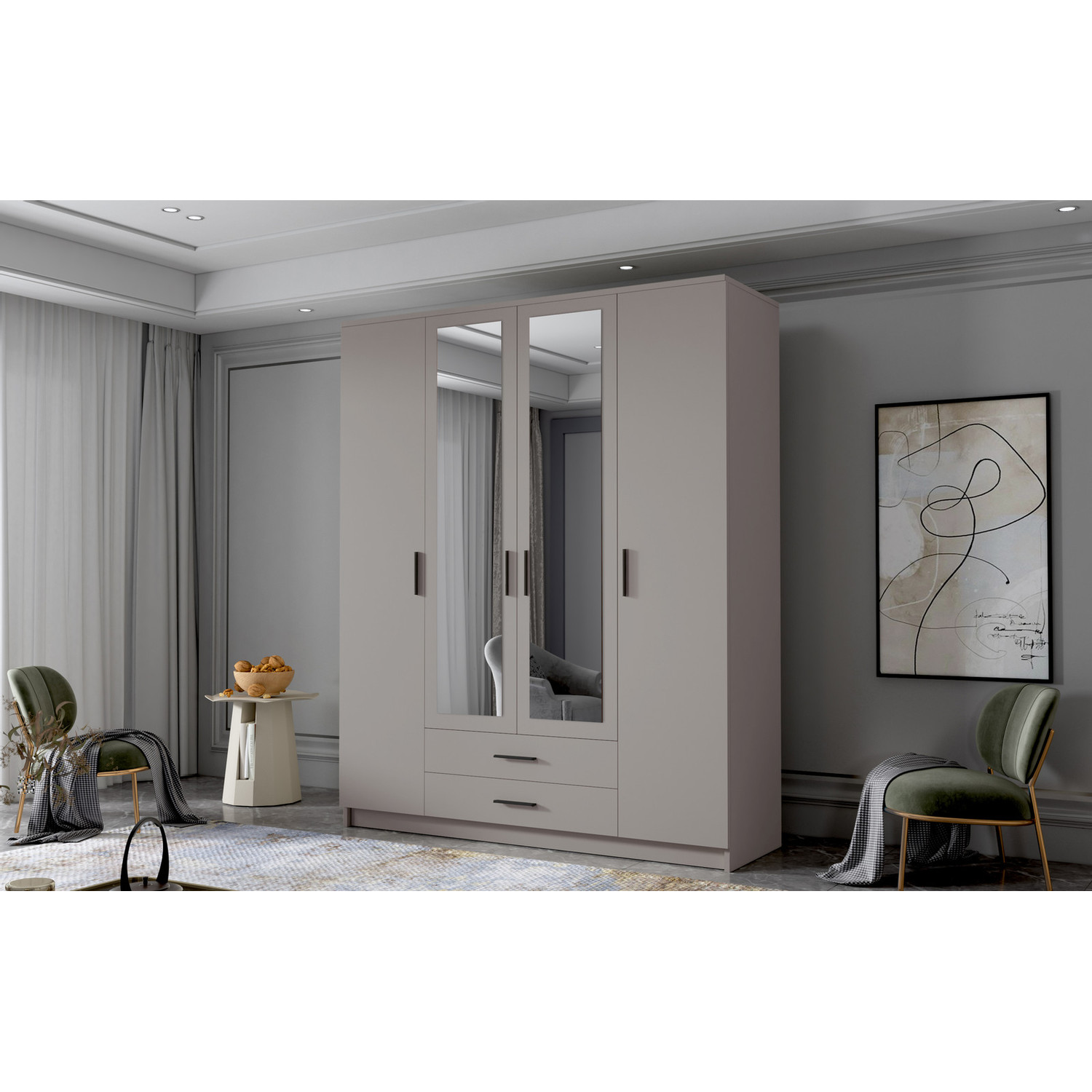 Šatní skříň ADA II 160 cm - béžová/černé úchytky ankon