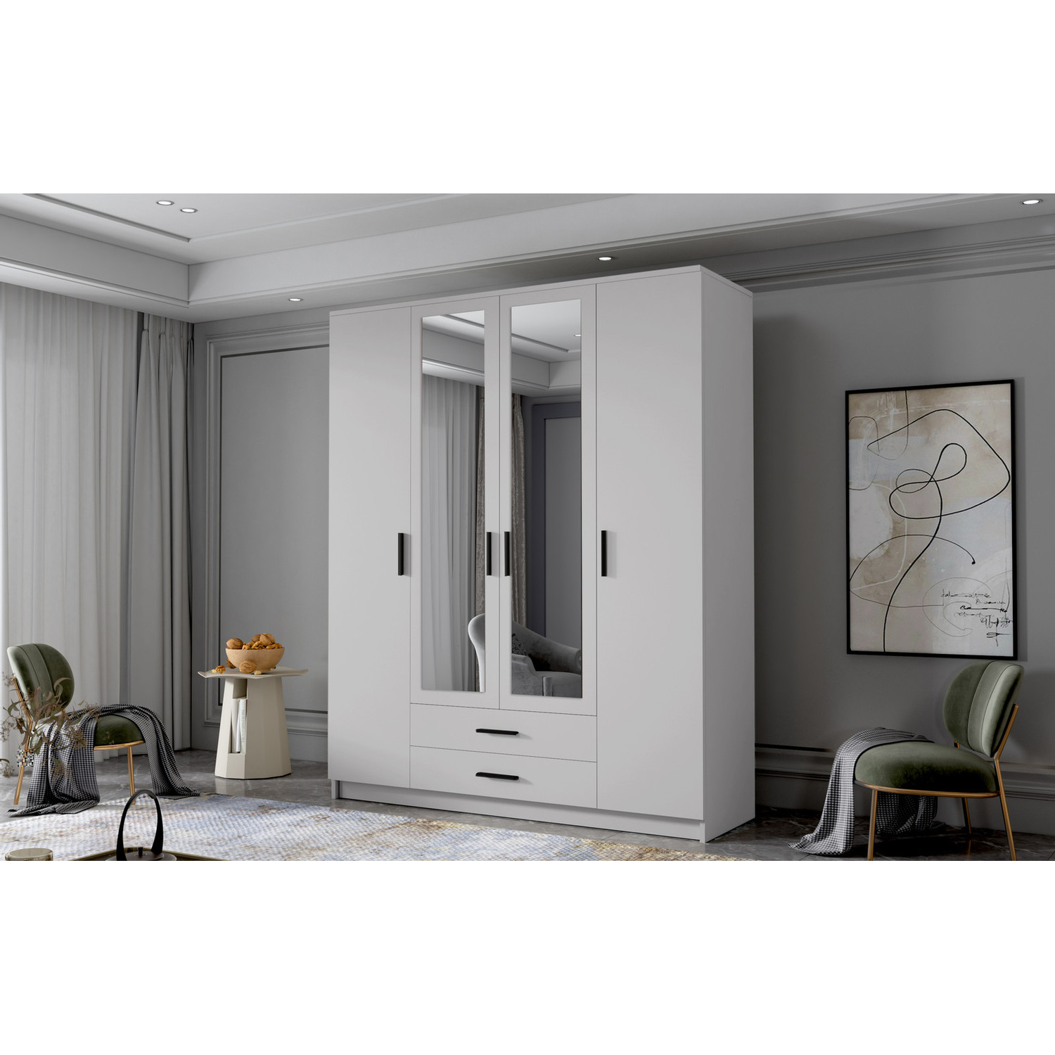 Šatní skříň ADA II 160 cm - bílá/černé úchytky ankon