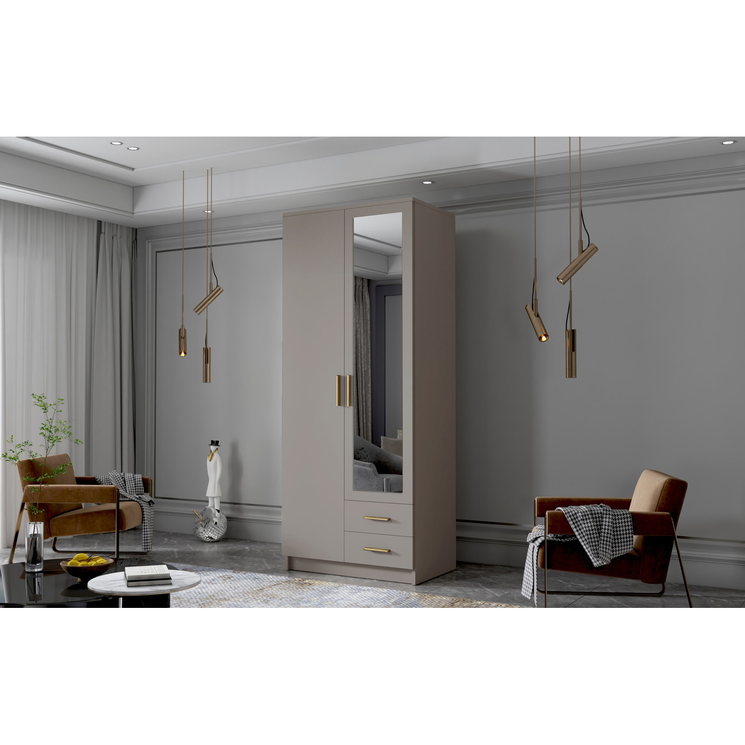 Šatní skříň ADA II 80 cm - béžová/zlaté úchytky ankon