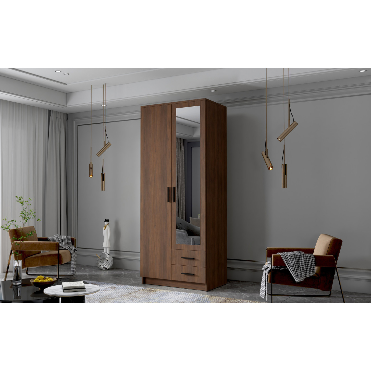 Šatní skříň ADA II 80 cm - ořech/černé úchytky ankon